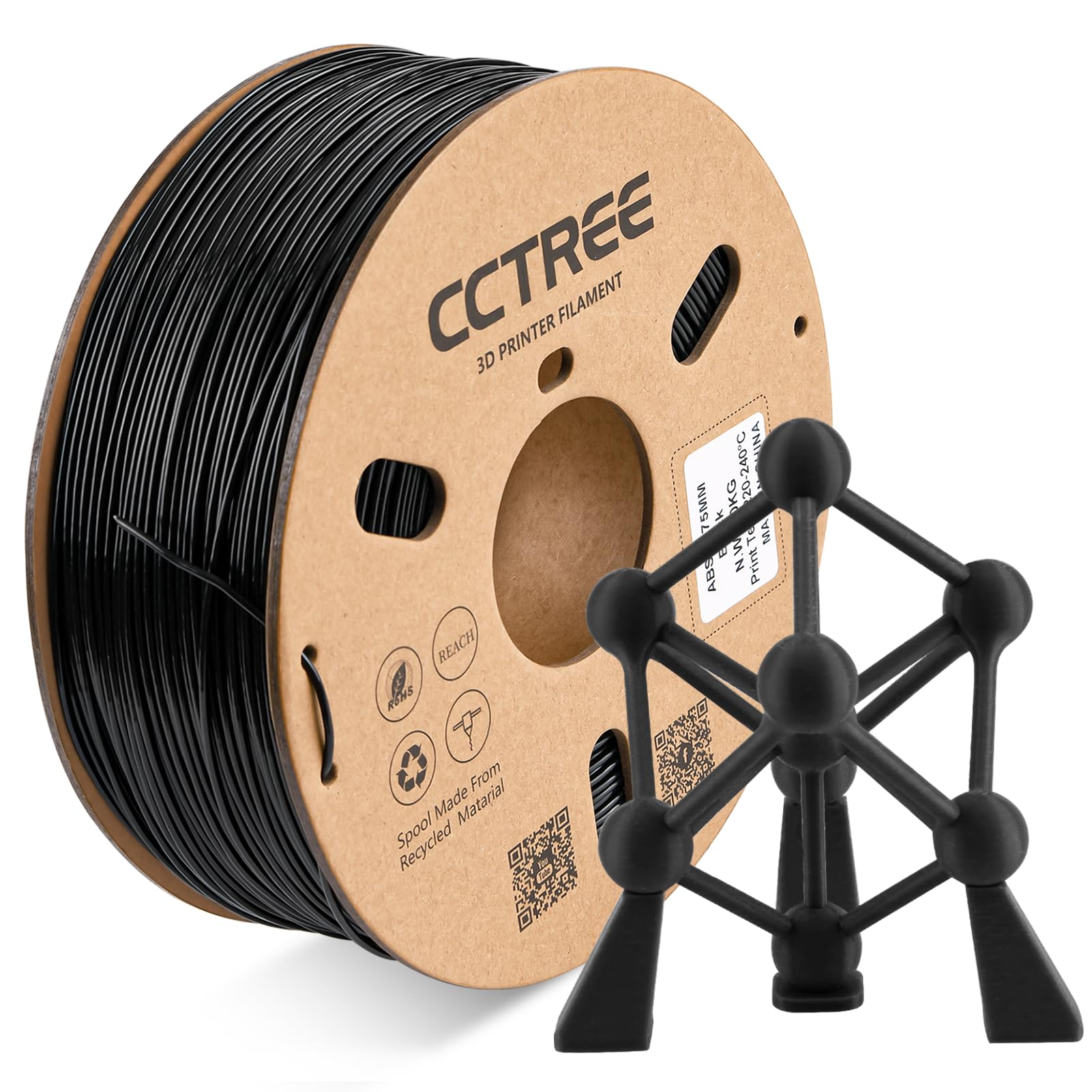 CCTREE ABS Filament 1.75mm, 1kg Spool, Dimensional Accuracy ±0.03mm, ABS+ 3D Printer Filament Plus, High Strength & Heat Resistance 3D Printing
