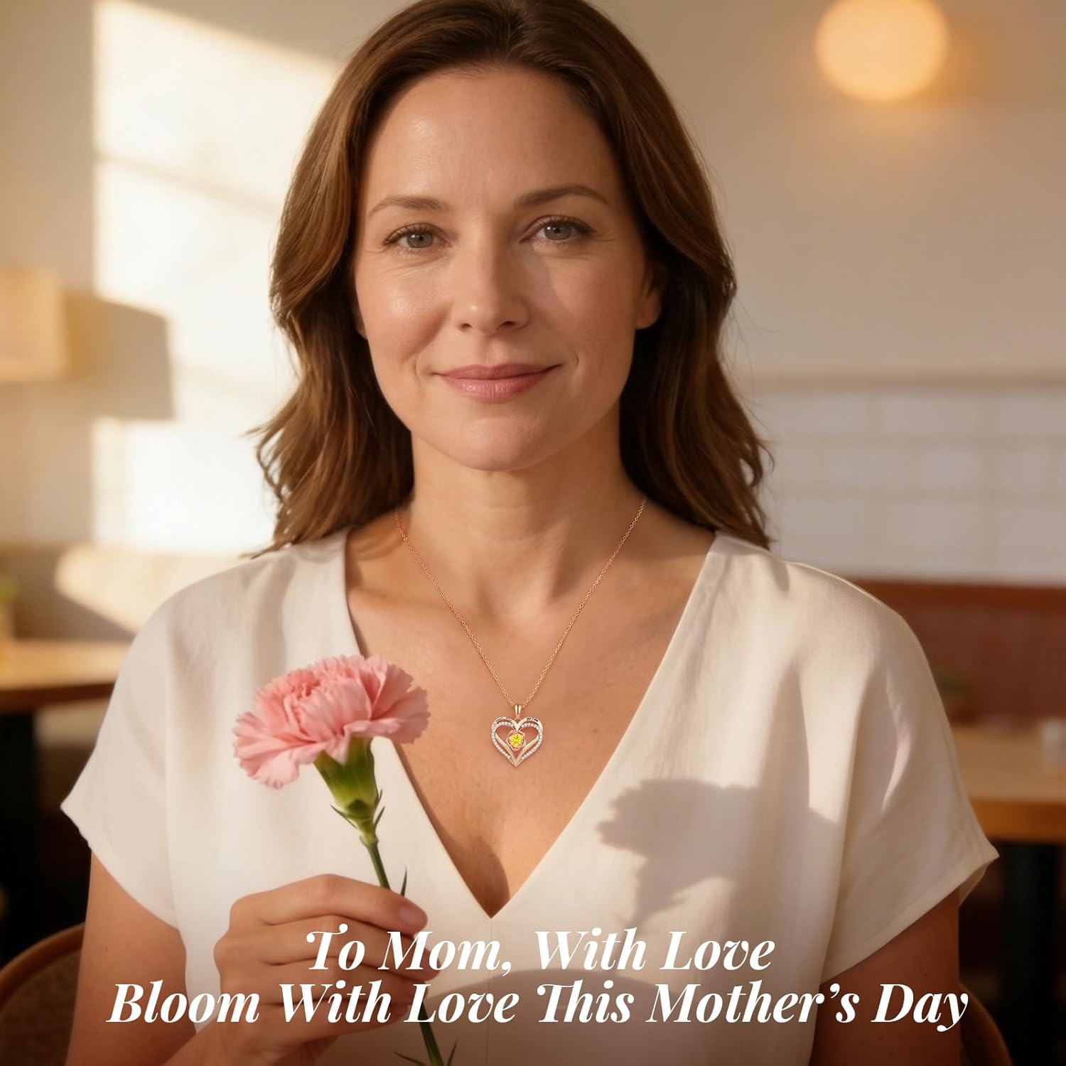 CDE Mothers Day Gifts I Love You Mom Heart Birthstone Necklace From Daughter Son Rose Jewelry Christmas Birthday Gifts for Women Grandma Nana New Mom