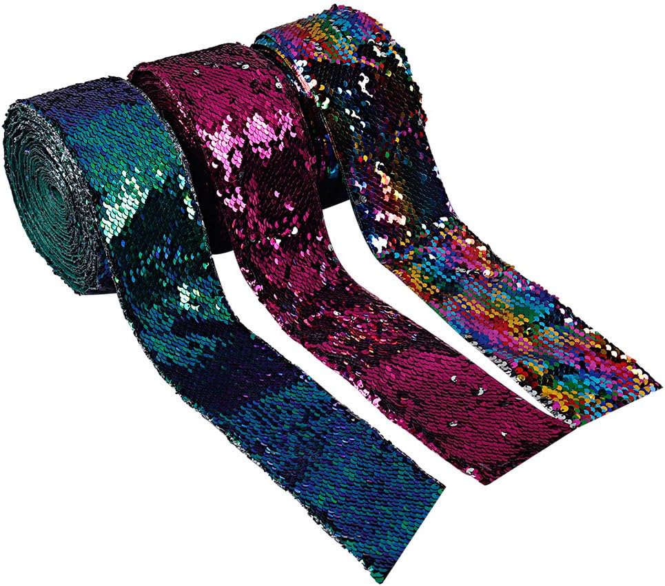 6yard/lot 75mm Reversible Sequin Fabric DIY Glitter Sequin Ribbon for Waistband Head Wear Materials Wedding Decoration 3 Colors