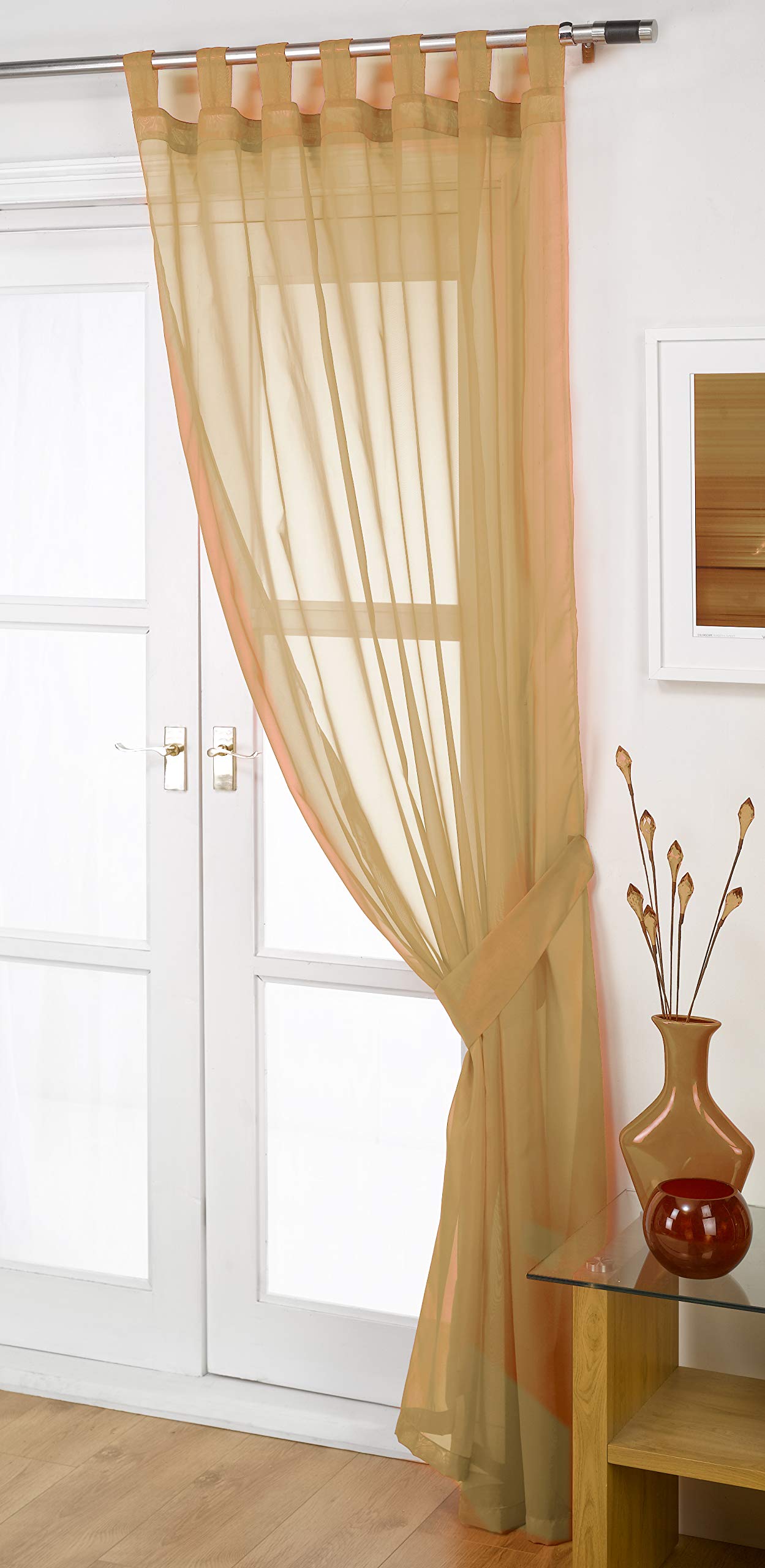 John Aird Woven Voile Tab Top Curtain Panels - Tieback Included - Single Panel (Latte, 58" Wide x 48" Drop)