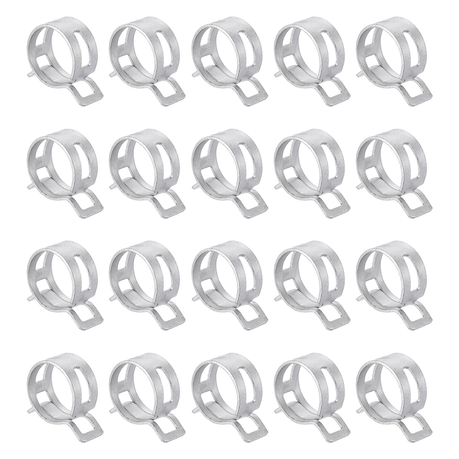 sourcing map 20pcs Spring Band Type Hose Clamps 21mm Fuel Line Hose Spring Clip Silicone Vacuum Hose Pipe Clamp Low Pressure Tube Clip Fastener, Silver