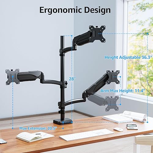 Miniatura 4 de MOUNTUP Soporte triple para monitor con capacidad para 4.4-17.6 libras, soporte de monitor de hasta 32 pulgadas para 3 monitores, soporte de monitor