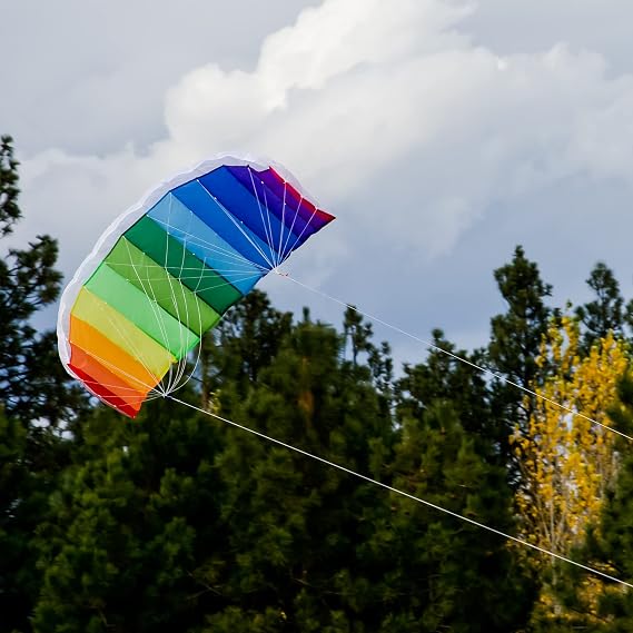 In the Breeze 2973 Rainbow 62 Sport Kite Dual Line Stunt Parafoil Includes Braided Kite Line and Bag