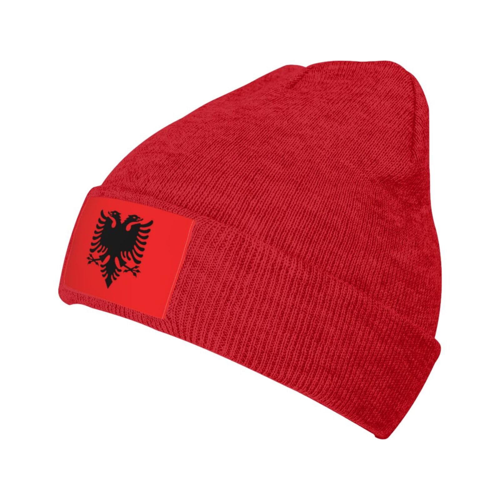 XZDDX Albanian Flag Warm Acrylic Knit Beanie Hat Red for Women, Soft and Lightweight, Outdoor Sports and Fashionable