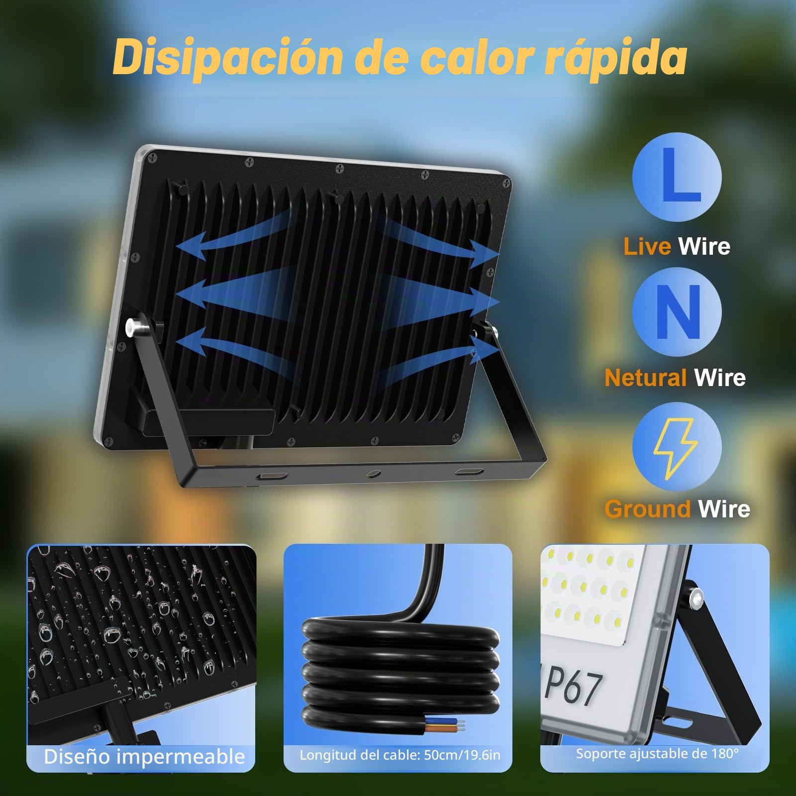 Focos LED Exterior 200W - 20000LM 6500K Blanco Frío Proyector LED Exterior 2 Piezas Impermeable IP67 Focos de Jardin/Patio