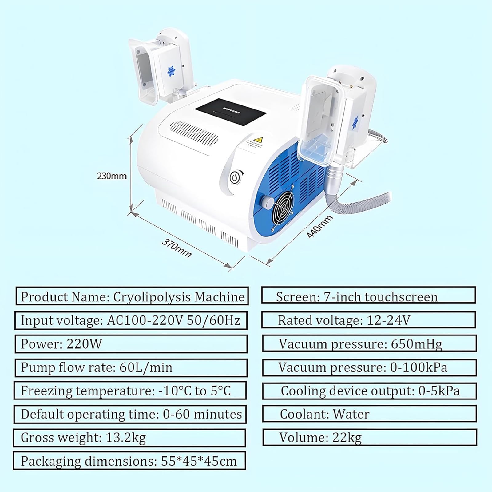 Macchina Dimagrante per Congelamento del Grasso con Criolipolisi, Macchina per La Rimozione del Grasso Congelato con Touch Screen da 7 Pollici, Uscita: 0-5 Kpa/Pressione del Vuoto: 0-100 Kpa,