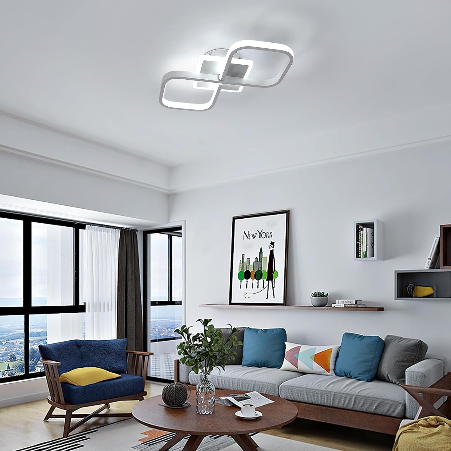 Comely Plafoniera Dimmerabile 40W 4500LM Telecomando 3000K-6500K | 40W 4500LM Lampadario LED Soffitto Bianco per Camera da Letto, Soggiorno, Cucina, Studio
