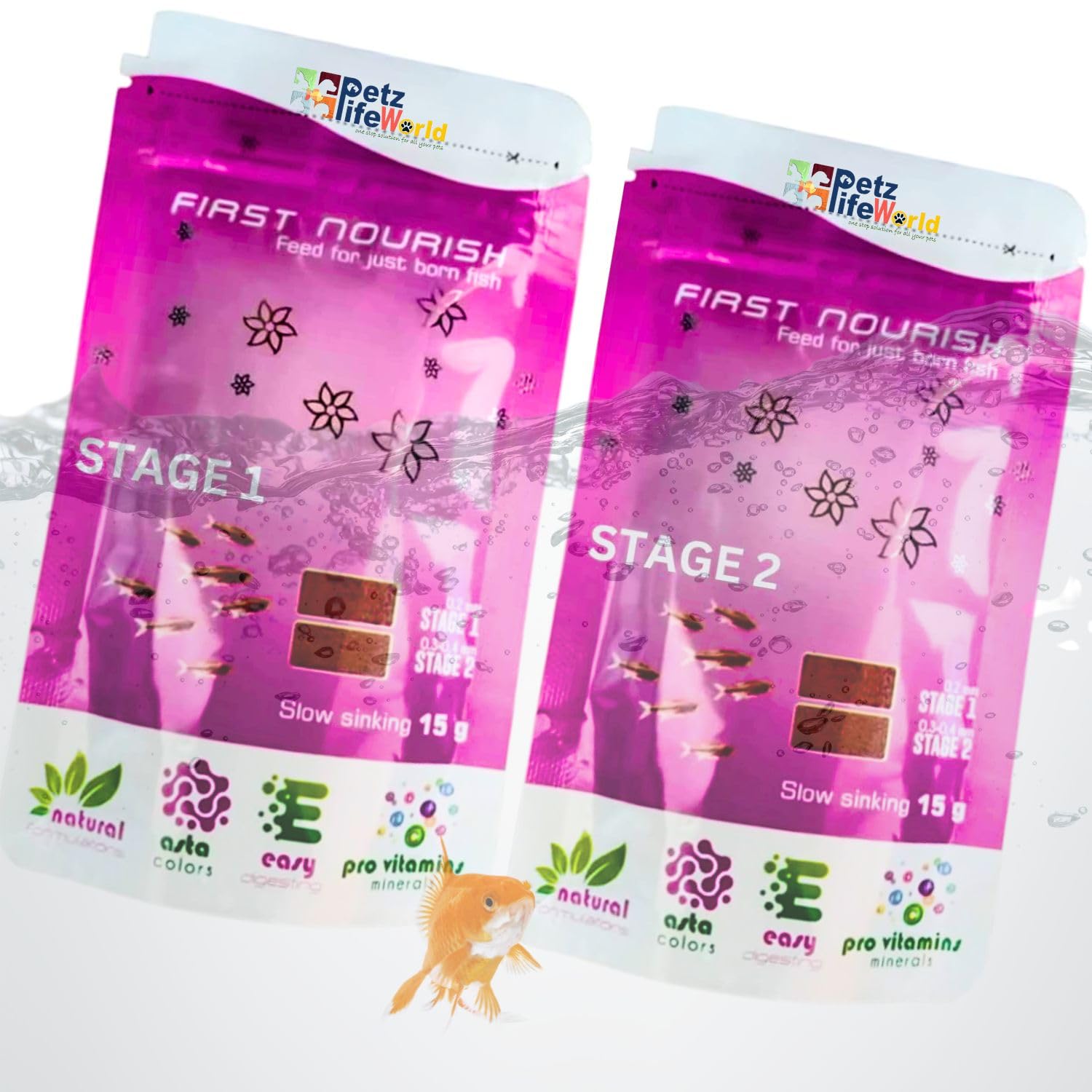 Wa First Nourish|Feed For Just Born Fish|Stage 1 (0.2Mm), 15 Grams & Stage 2 (0.3-0.4Mm), 15 Grams Combo, Slow Sinking Baby Fish Food For All Types Of Baby Fishes - Powder
