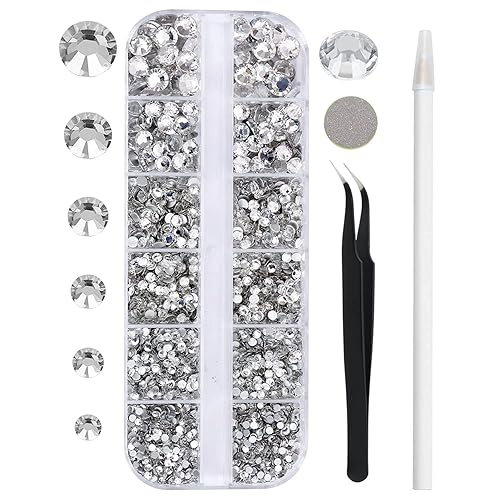 3820 diamantes de imitación para arte de uñas, cristales de cristal de 6 tamaños (ss6-ss30), gemas para uñas con parte trasera plana para