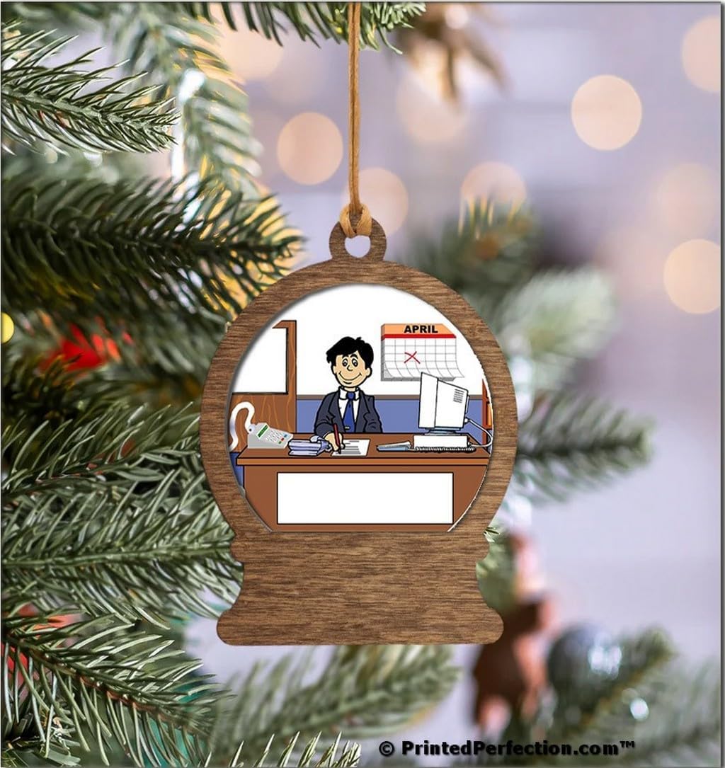 PrintedPerfection.com Personalized Accountant, Bookkeeper - Male Wooden Snow Globe Shaped Christmas Ornament