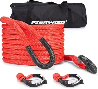 FieryRed Kinetic Recovery Rope Kit with 2 Soft Shackles, 1 Inch x 30 FT Tow Rope,Heavy Duty Offroad Snatch Strap for UTV, ATV, Truck, Car, Jeep, Tractor