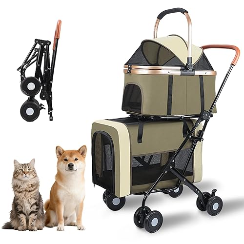 Cochecito plegable doble para mascotas para perros, cochecitos portátiles para gatos para mascotas pequeñas y medianas con transportadores
