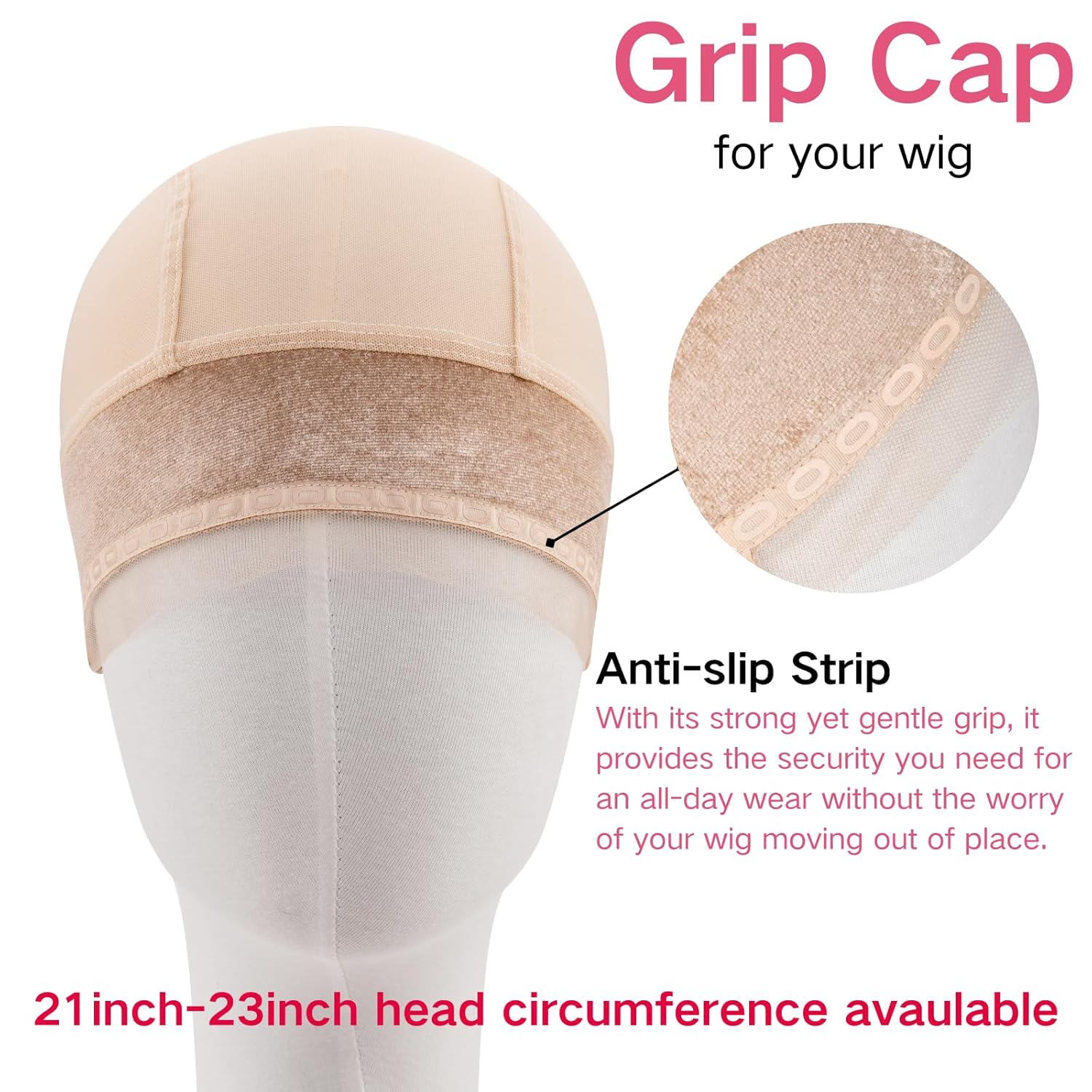 Isshin Beauty Wig Grip Cap Women Adjustable: Wig Gripper with Ear-Cutouts Natural Lace Edge - Gluless Non Slip-Off Band with Velcro No-Headache Comfortable Breathable (LightBrown)