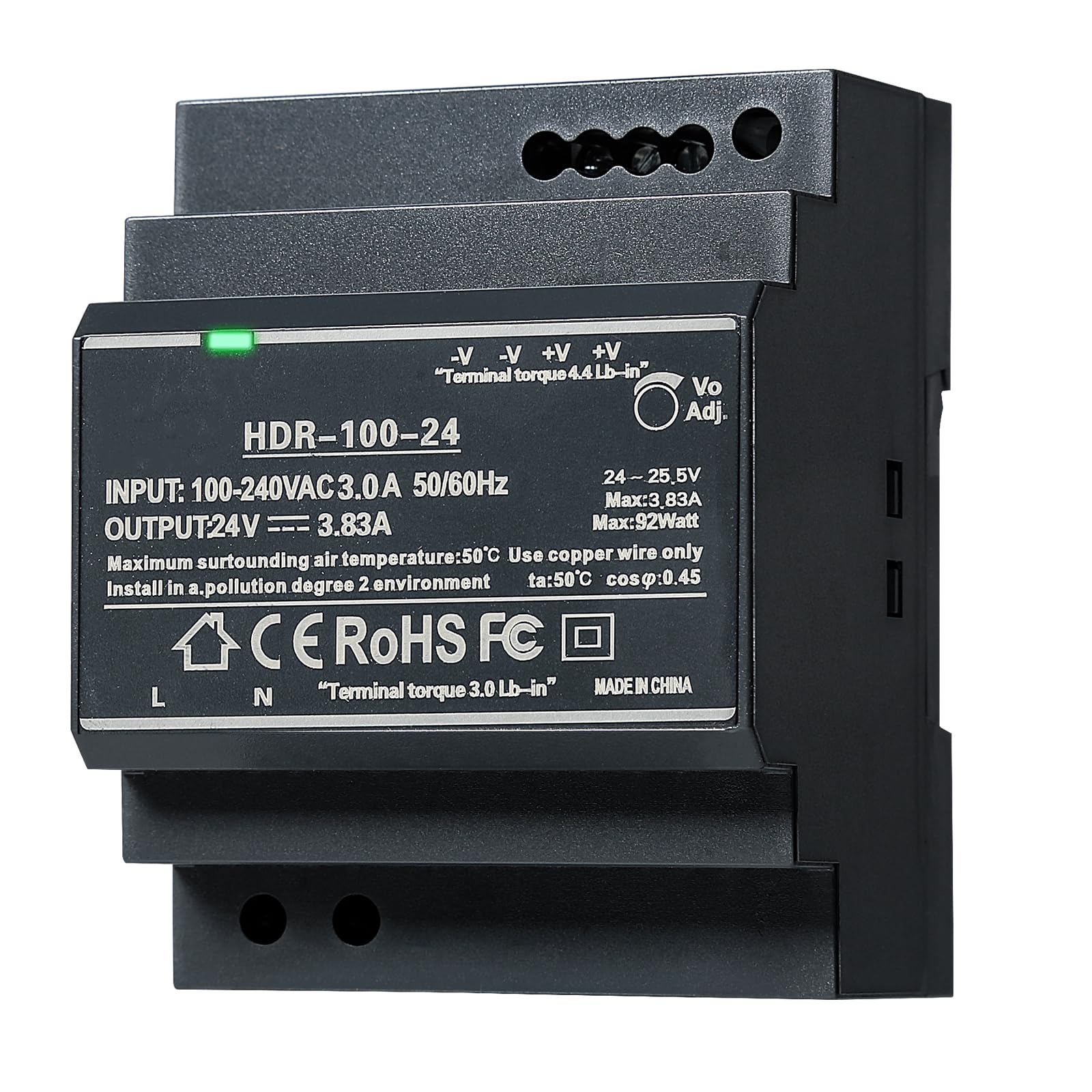 Jadeshay DIN Rail Power Supply, 100W 24VDC 3.83A Switching Power Supply with Overload Protection and Stable DC Output (HDR-100-24)