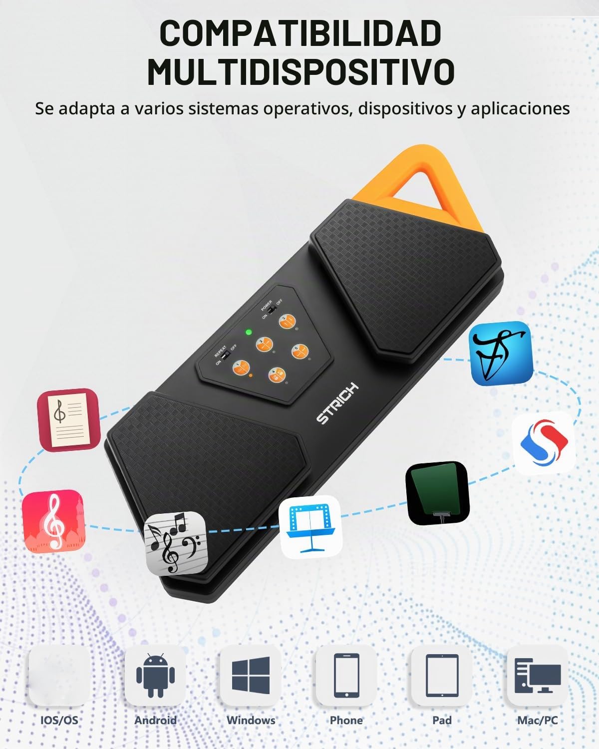 STRICH - Pedal inalámbrico para pasar páginas para instrumentos musicales, pedal de pie portátil de goma antideslizante, volteador de páginas musical recargable silencioso para iPad, tabletas