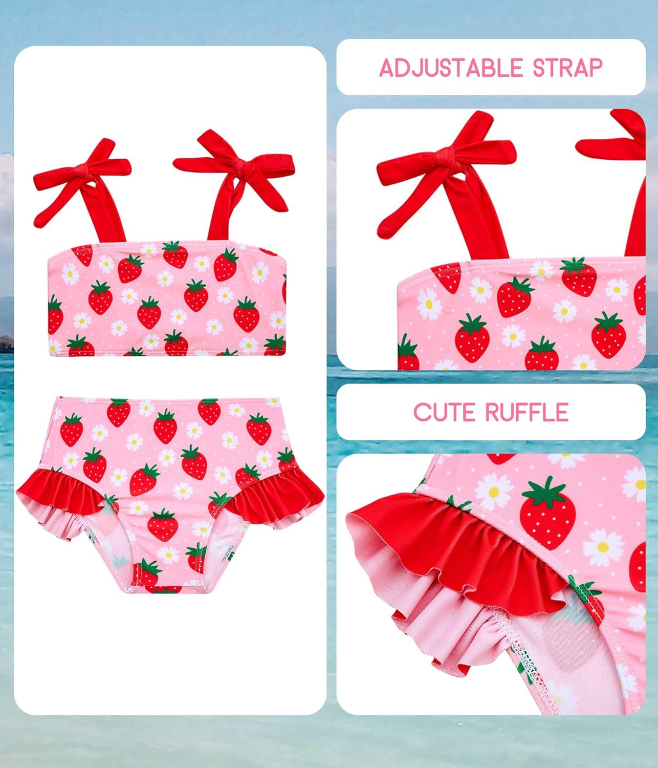 Girls Swimsuit One-Piece Bikini Set Two Sets Matching Bathing Suits 2-6T Adjustable Strap Summer Beach - Image 5