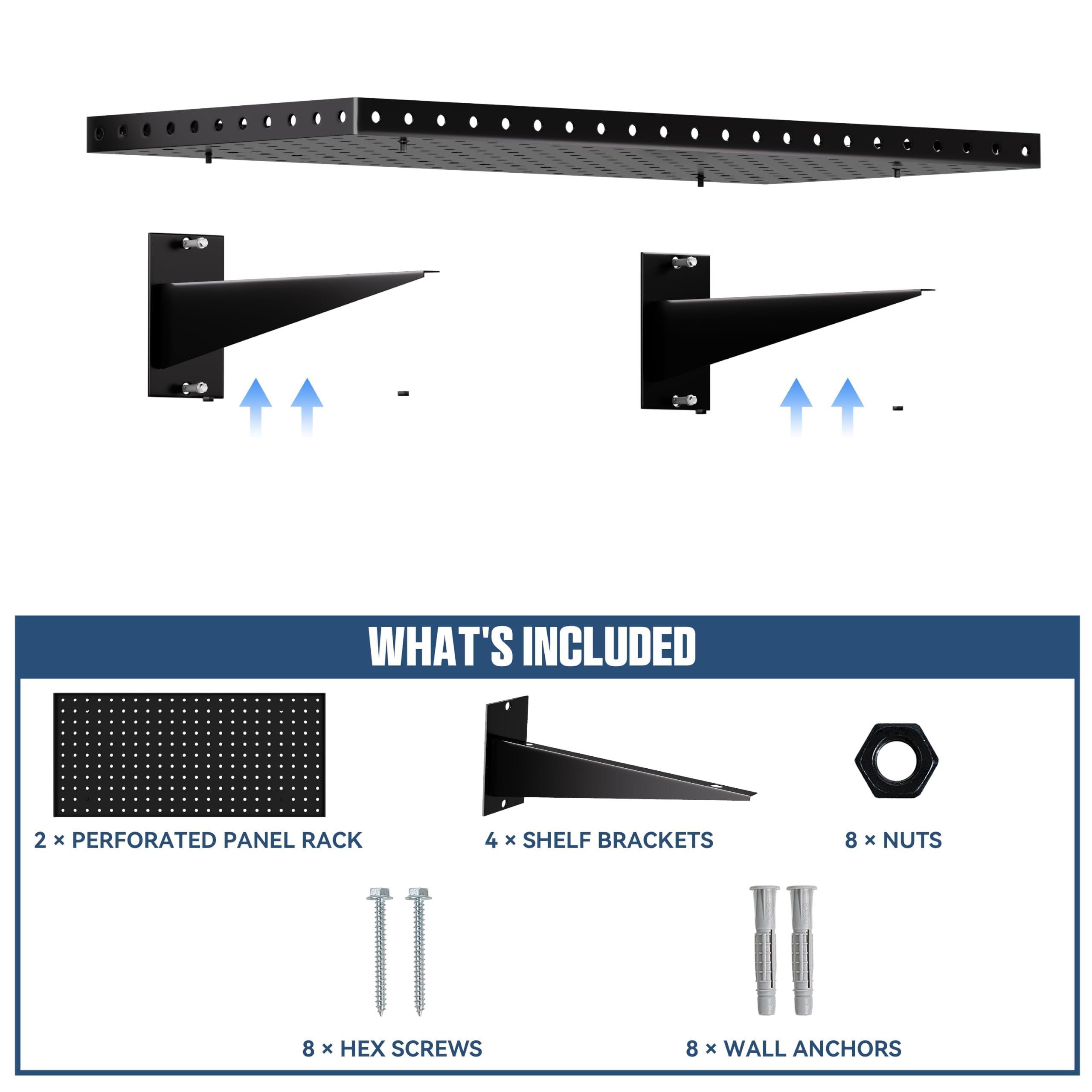 Garage Wall Shelving - 2 Pack, Black -6 Garage Wall Shelving - 2 Pack, Black -6