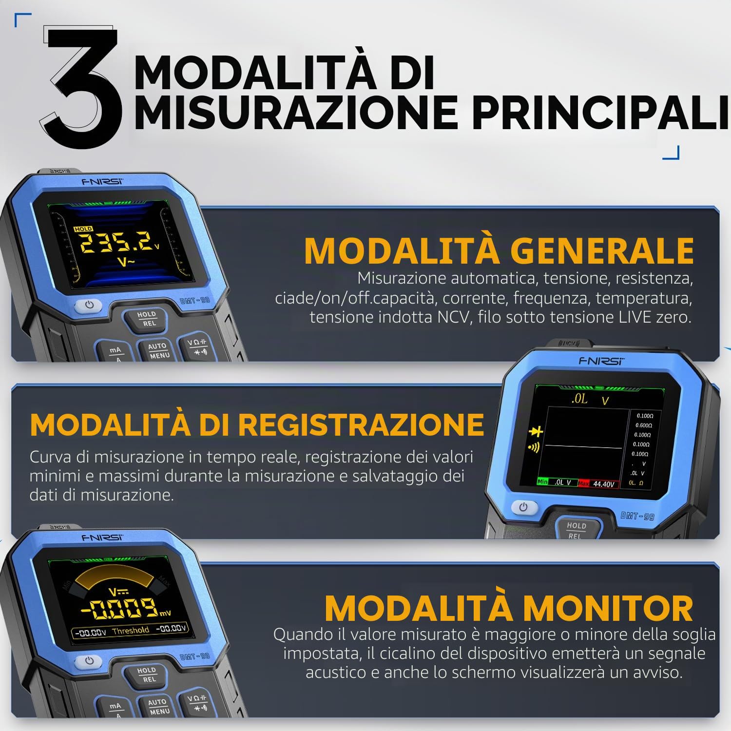 Fnirsi DMT-99 Multimetro digitale palmare 10000 conteggi tensione, temperatura di frequenza, capacità corrente, temperatura NCV(Fnirsi DMT-99)
