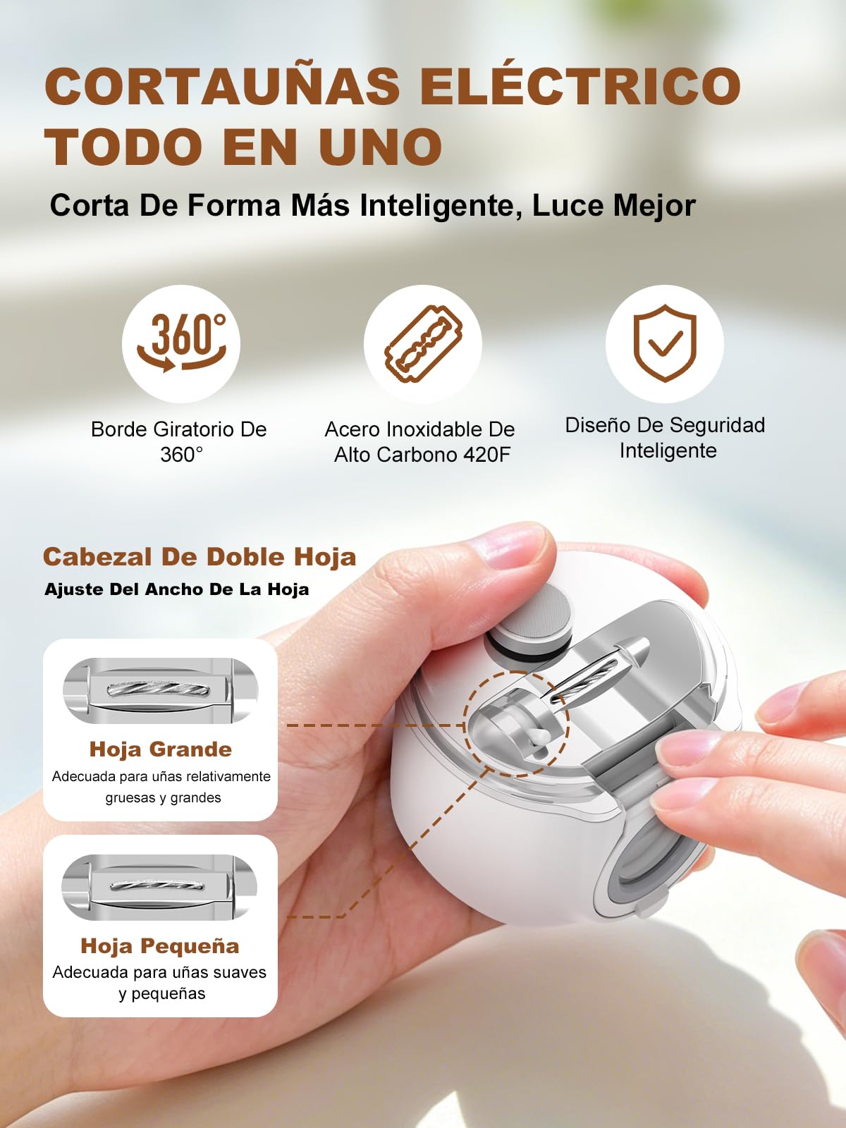 COPPA RT-01 Cortaúñas Eléctrico, Cortaúñas Automático 3 en 1 con Cabezal Doble y Lupa, 3 Velocidades y Luz LED, Cortaúñas Inteligente Carga USB Seguro y Silencioso para Niños, Adultos, Ancianos