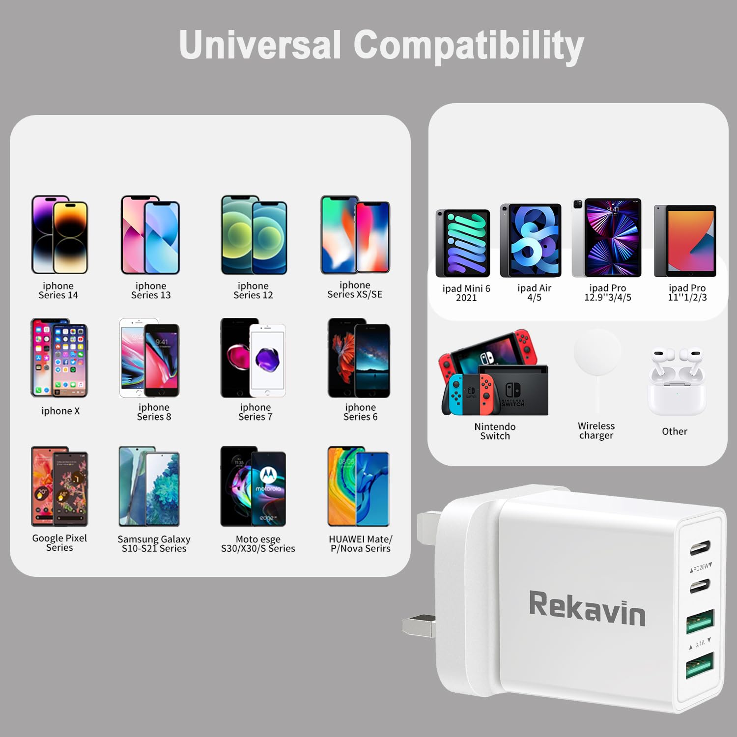 Multi USB and USB C Charger Plug UK Fast Charge,40W Multiple A+C Charging Head Dual Port Type C Power Adapter i Phone Apple Plugs USBC for iPhone 17 16 15 14 13 12 11 Pro Max Plus iPad 10th A16 Watch — view 5