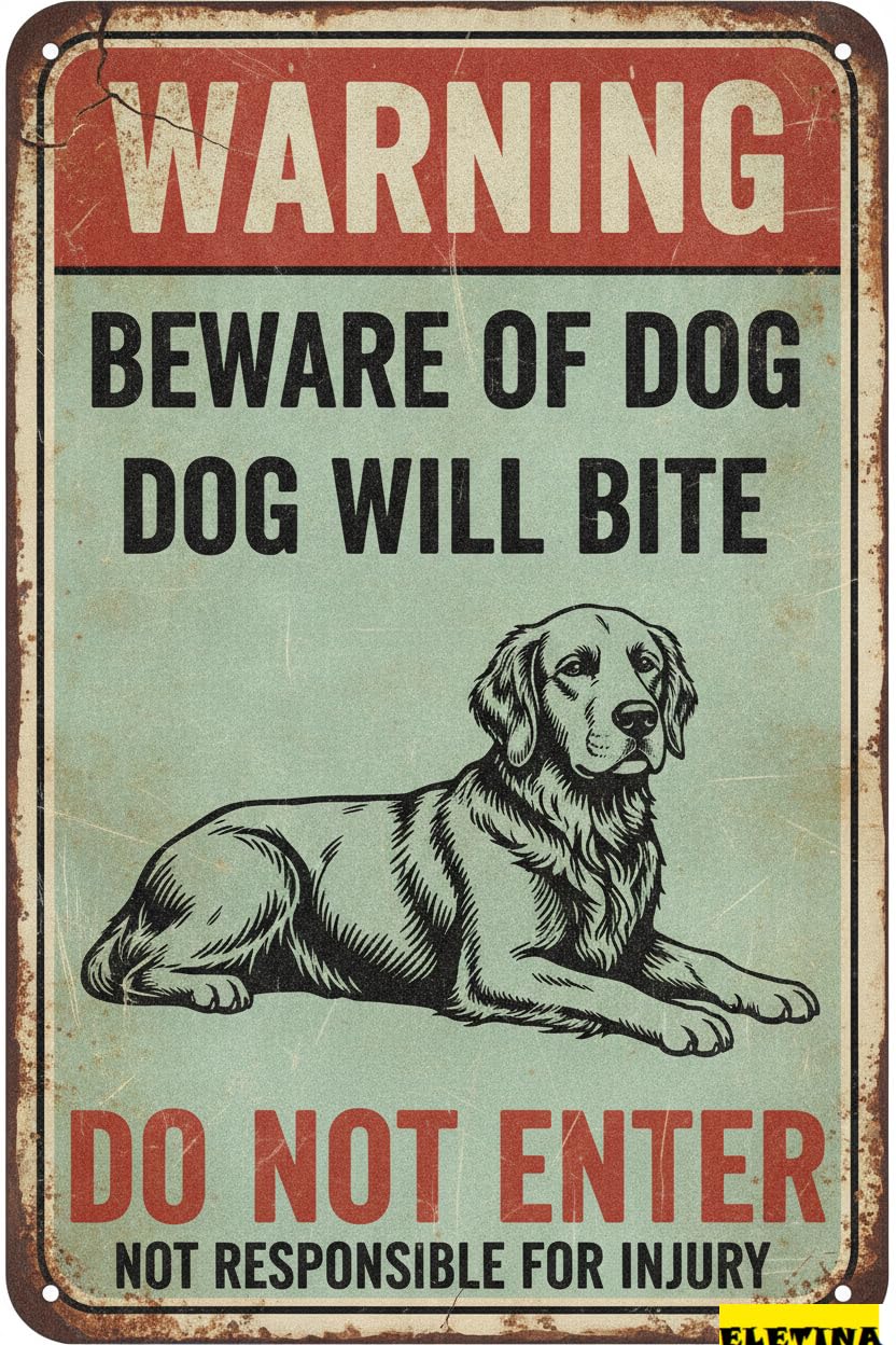 Warning Beware Dog Will Bite Golden Retriever Aluminum Tin Sign Outdoor Yard Fence Home Farm 8x12in