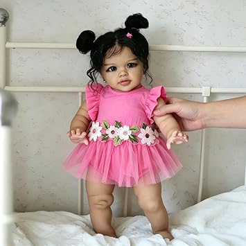 RXDOLL African American Reborn Baby Dolls Black Girl 26 inch Big Size Realistic Reborn Toddler Dolls that Look Real Soft Body Weighted Silicone Toddler Baby Doll with Princess Dress