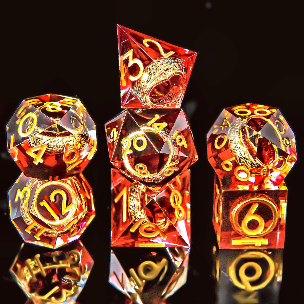 Ring DND Dice Set Sharp Edge Resin Dice,Golden Ring Inclusion Suitable for Lord of the Ring D&D Dice RPG Role Playing Games Suitable for Dungeons and Dragons Polyhedral Dice Set（red）