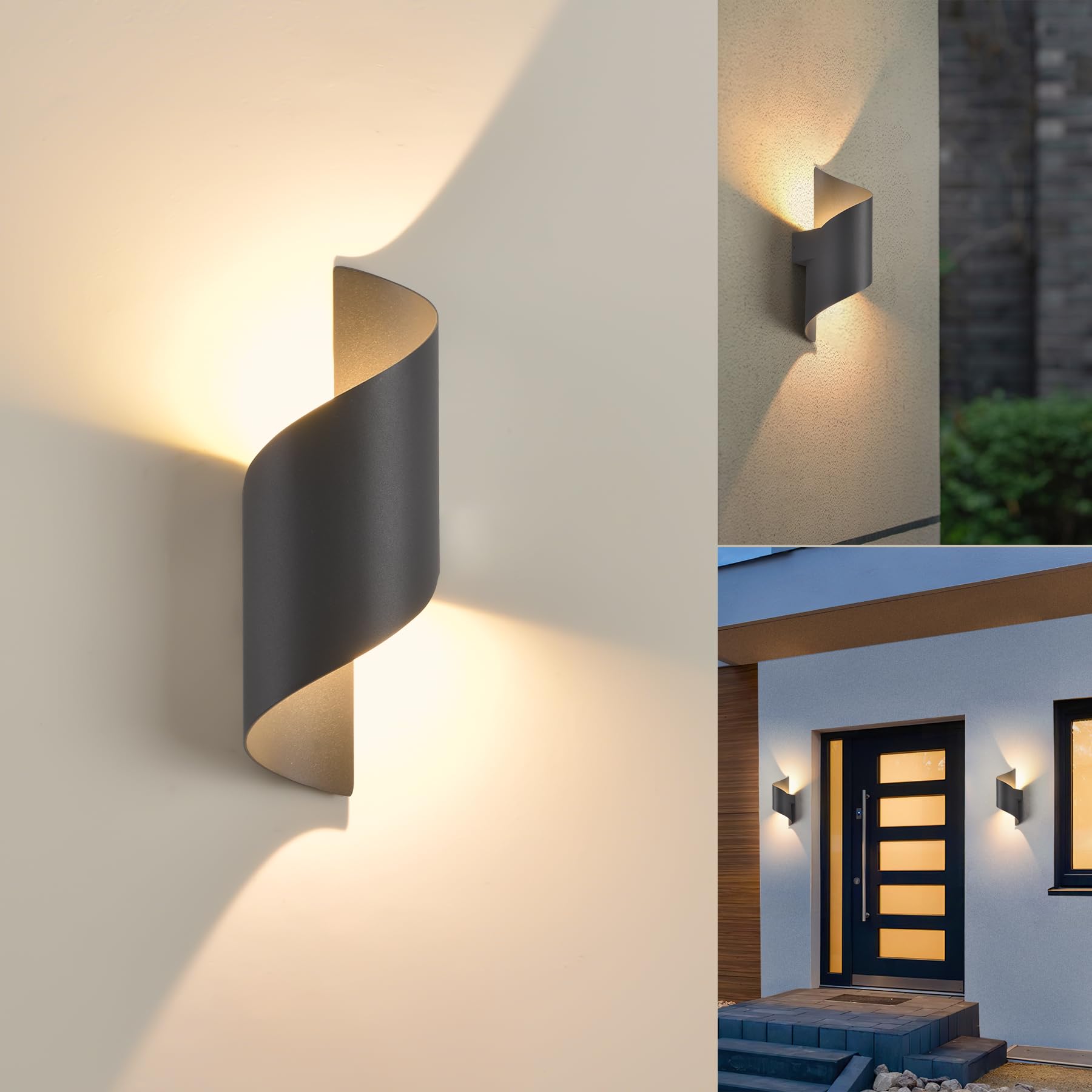 LED Wandleuchte Innen/Außen,10W Außenleuchte Wandlampe,IP65 wasserdichte Aussenleuchte 3000K Warmweiß Aussenleuchten,Modern Up Down Dekorative Wandlichter für Garten,Wohnzimmer,Schlafzimmer Dunkelgrau