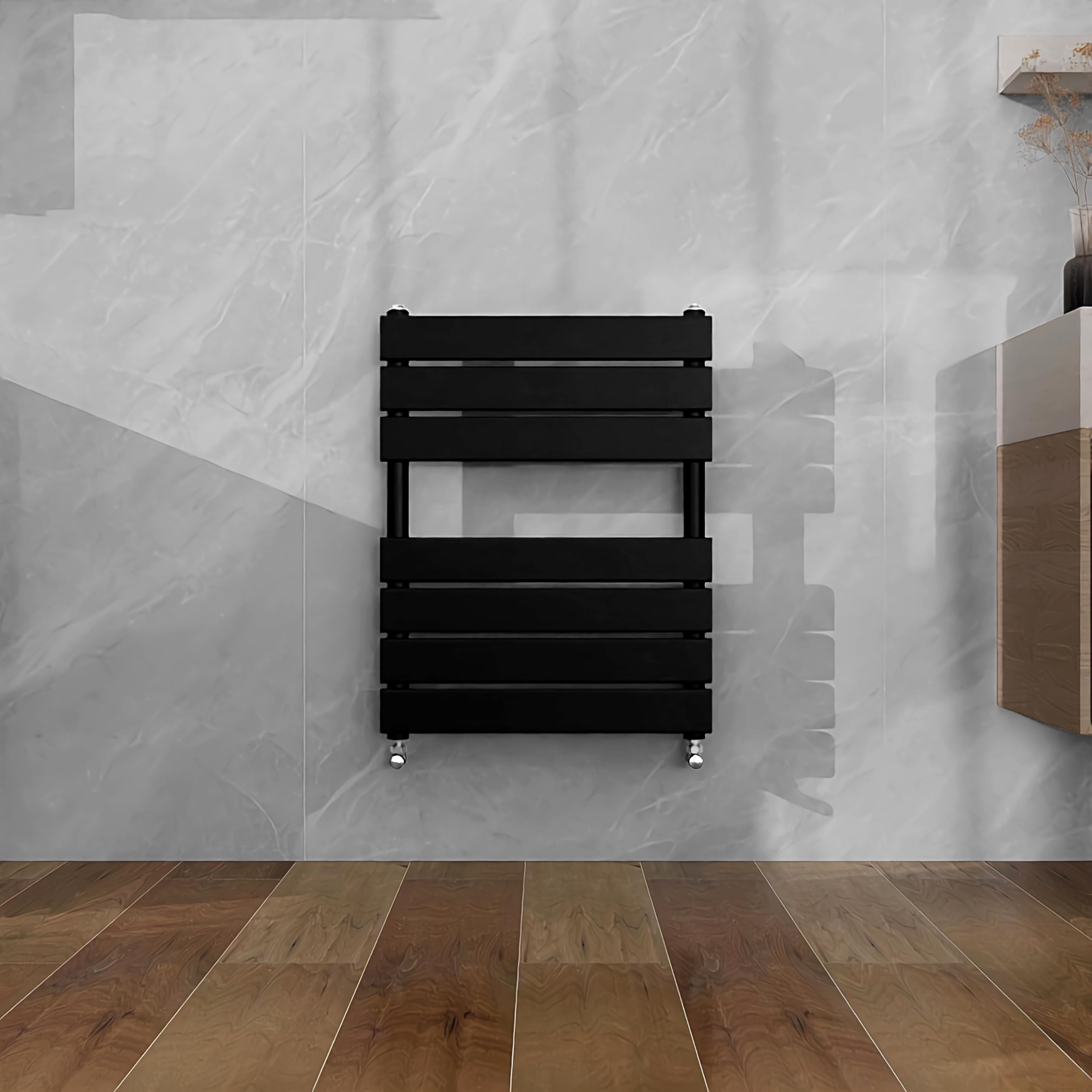 SLINE SANITARY 650x500mm Black Heated Towel Rail Flat Panel Bathroom Central Heating Ladder Radiator