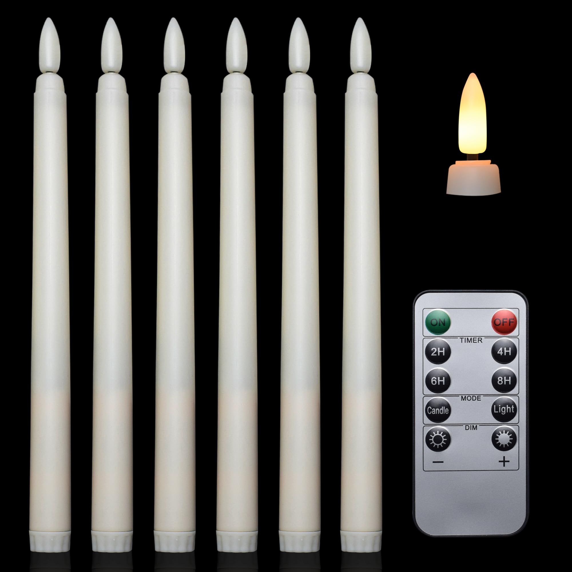 Jacepfy Ivory Tapered Candles Battery Operated 6Pcs Taper Candle Lights With Remote & Timer Flickering Taper Candles For Easter Decoration