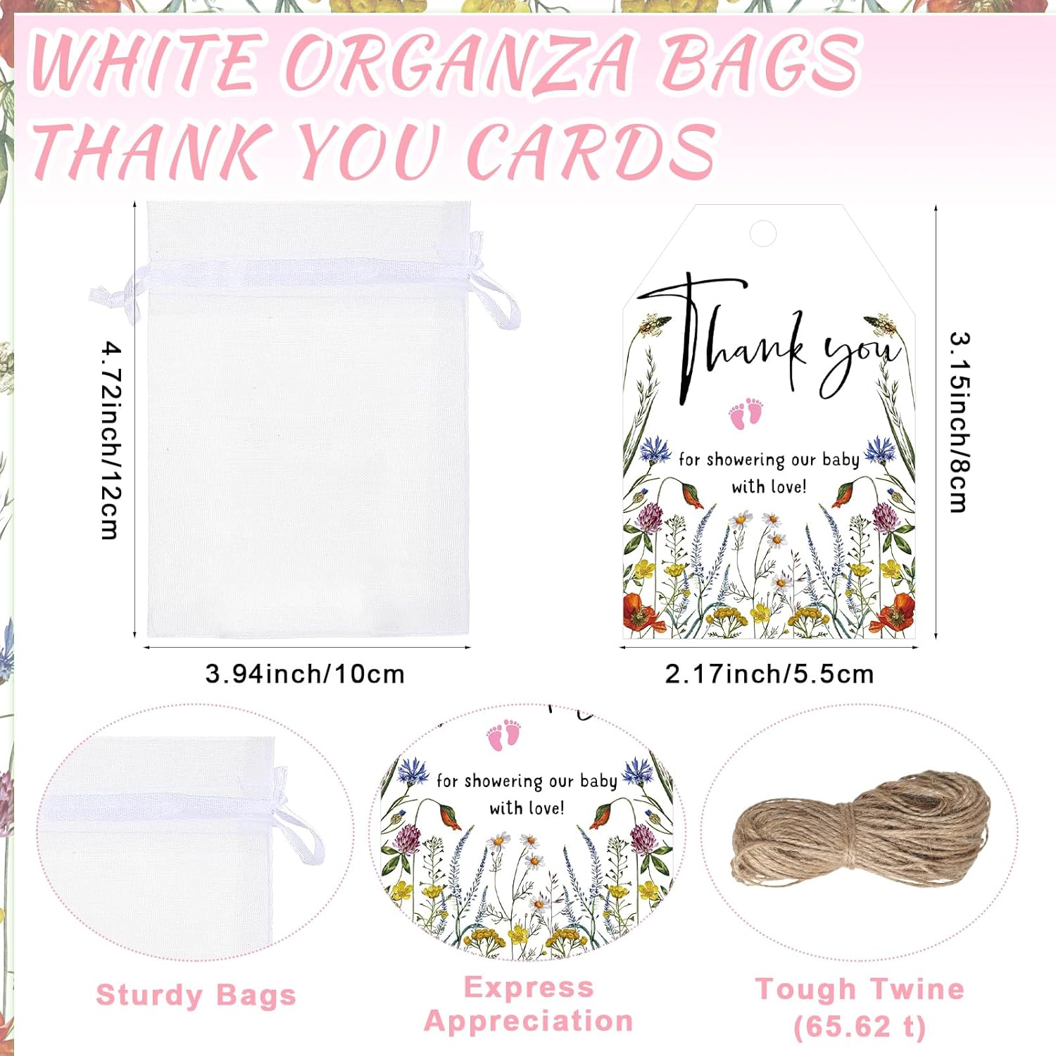 Pickmesh 50 Sets Baby Shower Shot Glasses for Guests Include Acrylic Clear Shot Glasses Thank You Cards Organza Bags Babies Shower Gifts for Gender Reveal Party Supplies (Baby in Bloom)