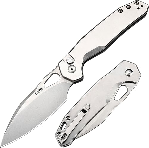 CJRB Frack (J1931) Cuchillo de bolsillo plegable con hoja de punto de caída AR-RPM9 de 3.9 pulgadas y mango de acero, cuchillo EDC con bloqueo de