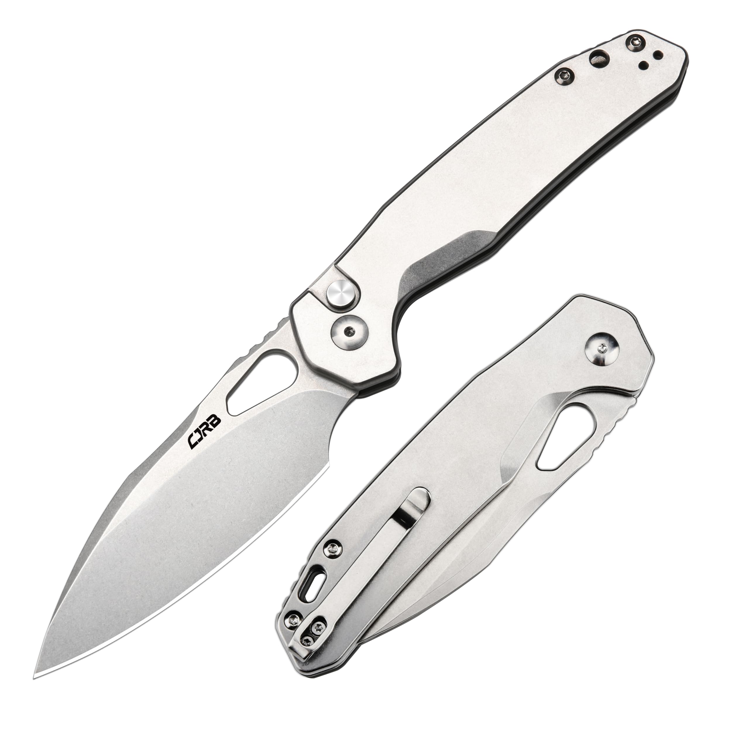 CJRB Frack Folding Pocket Knife, 3.9" AR-RPM9 Steel Blade PVD Coating Steel Handle EDC Knife, Button Lock Knife for Outdoor Camping Gift, Stonewash (J1931)
