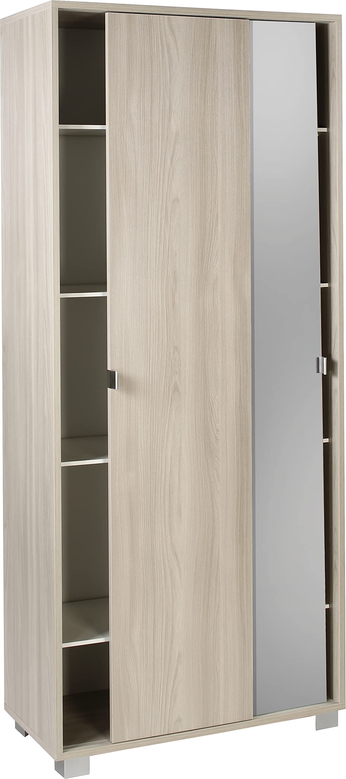 Sarmog Armadio2 Ante Scorrevoli, Armadio 2 ante, Armadio Salvaspazio, Armadio camera da letto, Armadio 2 ante con ripiani, 82x41x h190 cm (Specchio, Olmo Chiaro)