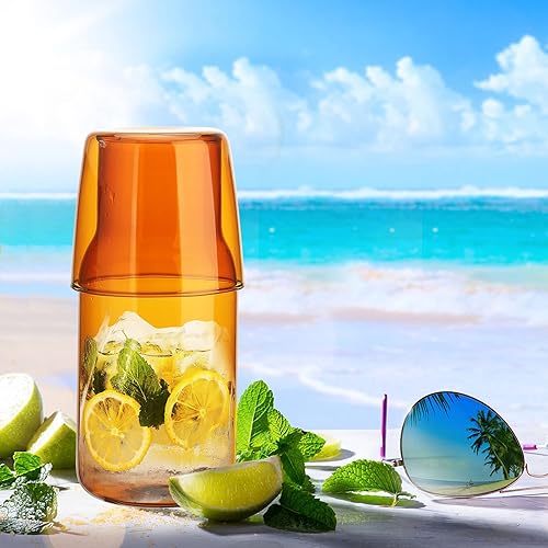 ZWMBYN Juego de jarra de agua y vidrio para mesita de noche jarra de agua de cristal de 17 onzas con vaso de vidrio para mesita de noche elegante