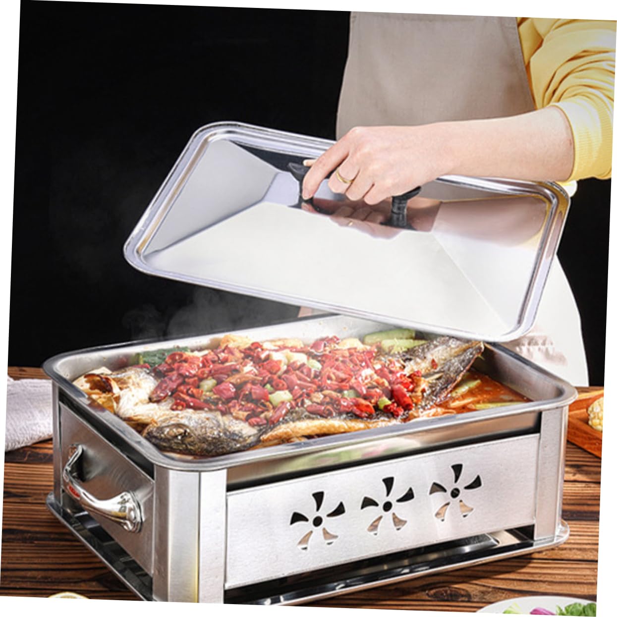 Couvercle De Poêle à Griller Rectangulaire En Acier Inoxydable - Protection Aliments Barbecue