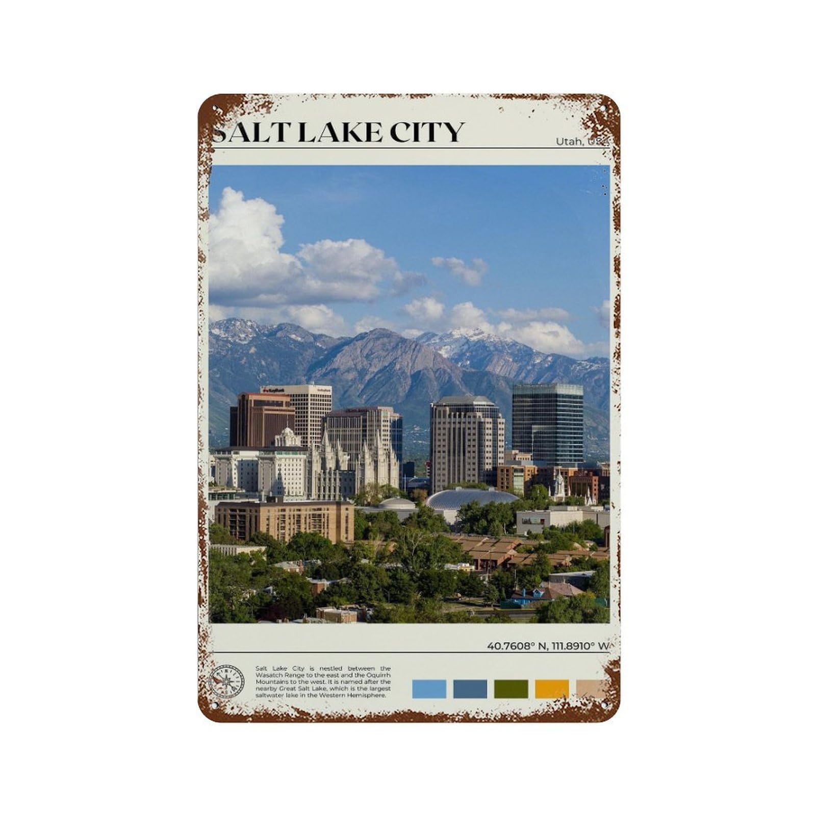 xiaoxiaoshen Real Photo Salt Lake City Decor USA Wall Decor Art Metal Tin Poster Modern Home Decor Art Home Bar Shop Decorations Vintage Sign 30x20cm