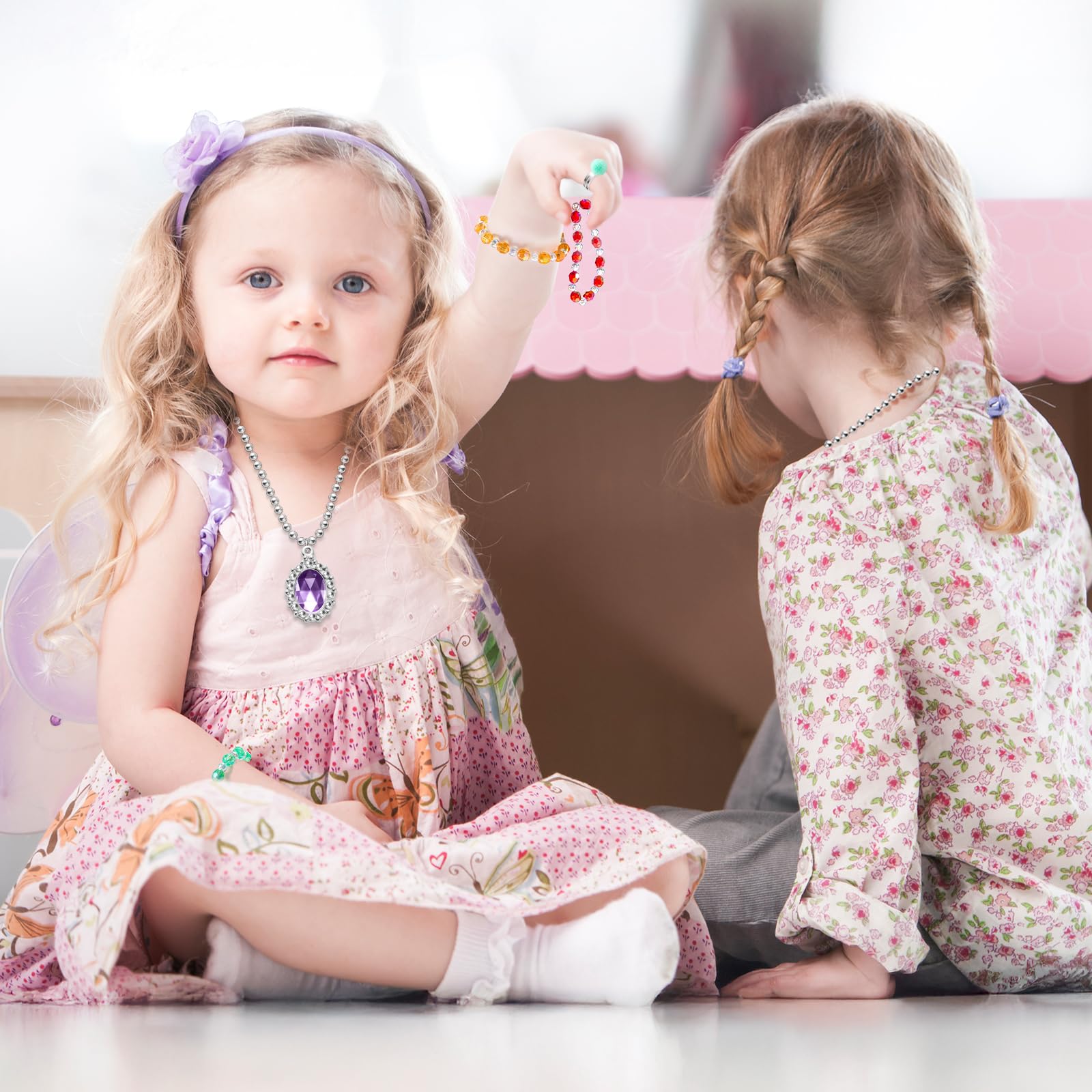 36pcs Princess Play Jewelry Set for Little Girls Ages 4-6, Kids Costume Dress Up Jewelry Necklace Bracelet Rings for Toddlers, Childrens Princess Birthday Party Favors Gift 3-5 4 5 6 7 8 Year Old Girl