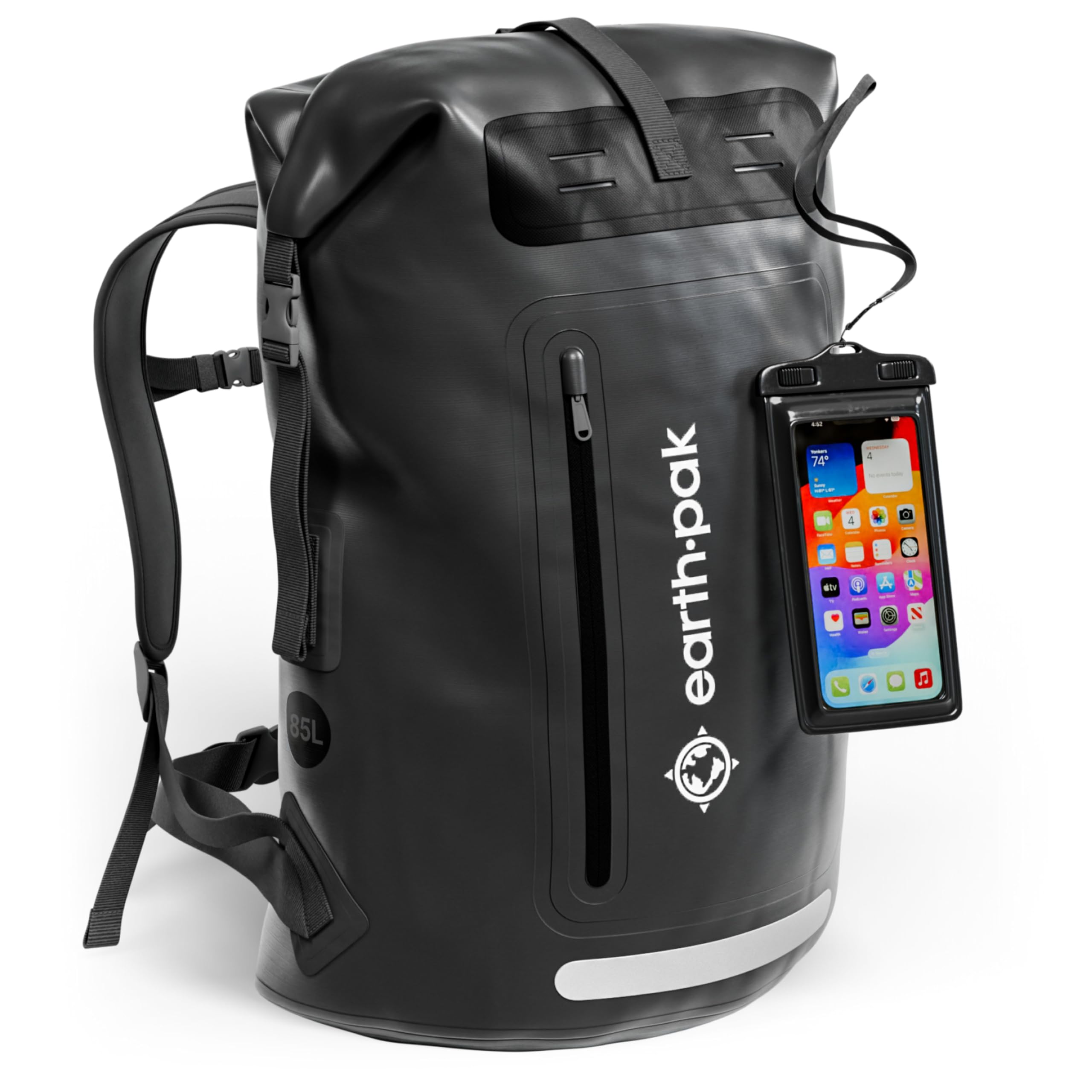 Earth Pak Sac à dos imperméable – Fermeture robuste enroulable avec poche avant zippée facile d'accès et panneau arrière rembourré pour plus de confort avec étui étanche IPX8