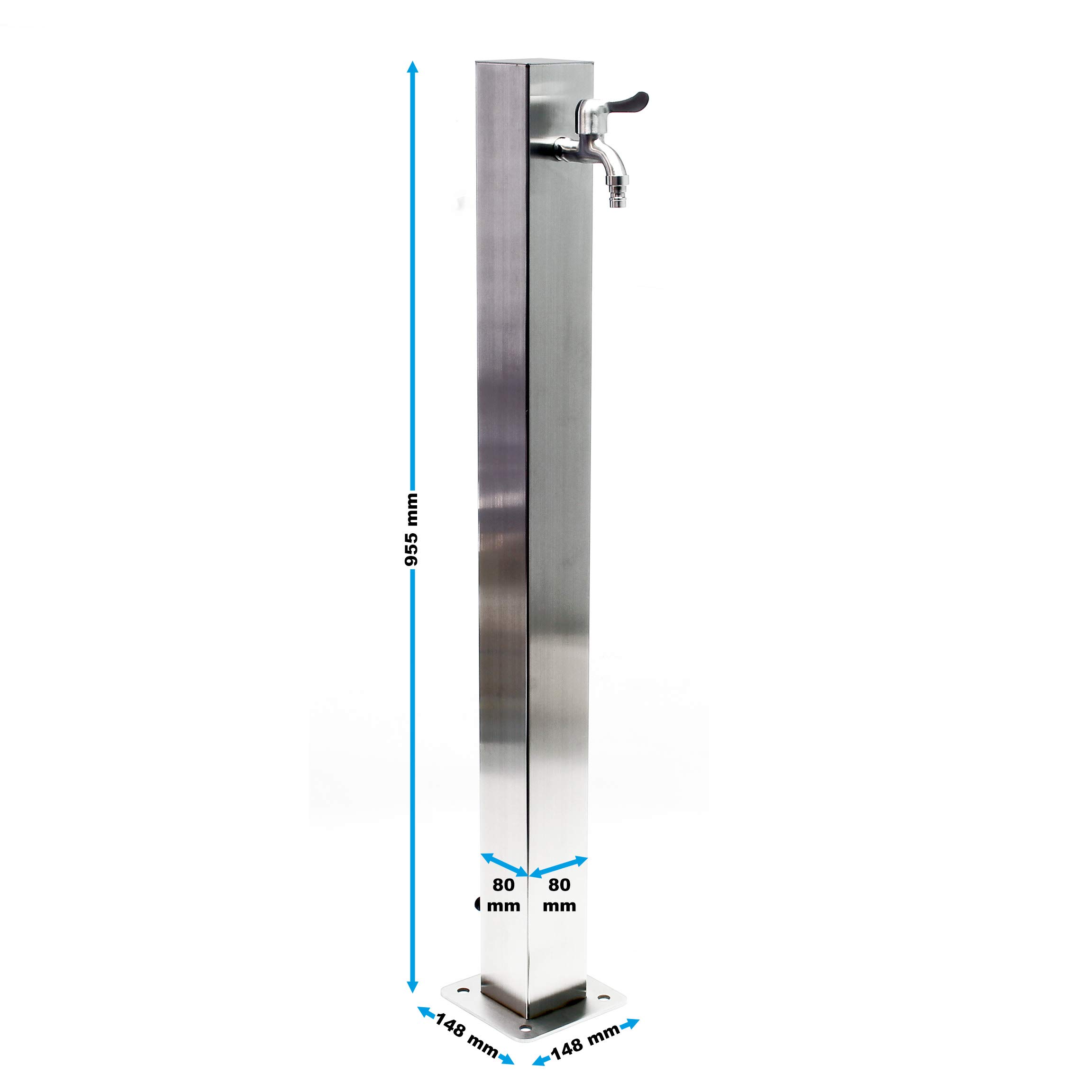 Wiltec Fontanella in acciaio inox 95 cm, colonna d'acqua con rubinetto e raccordo, resistente ai raggi UV e al gelo
