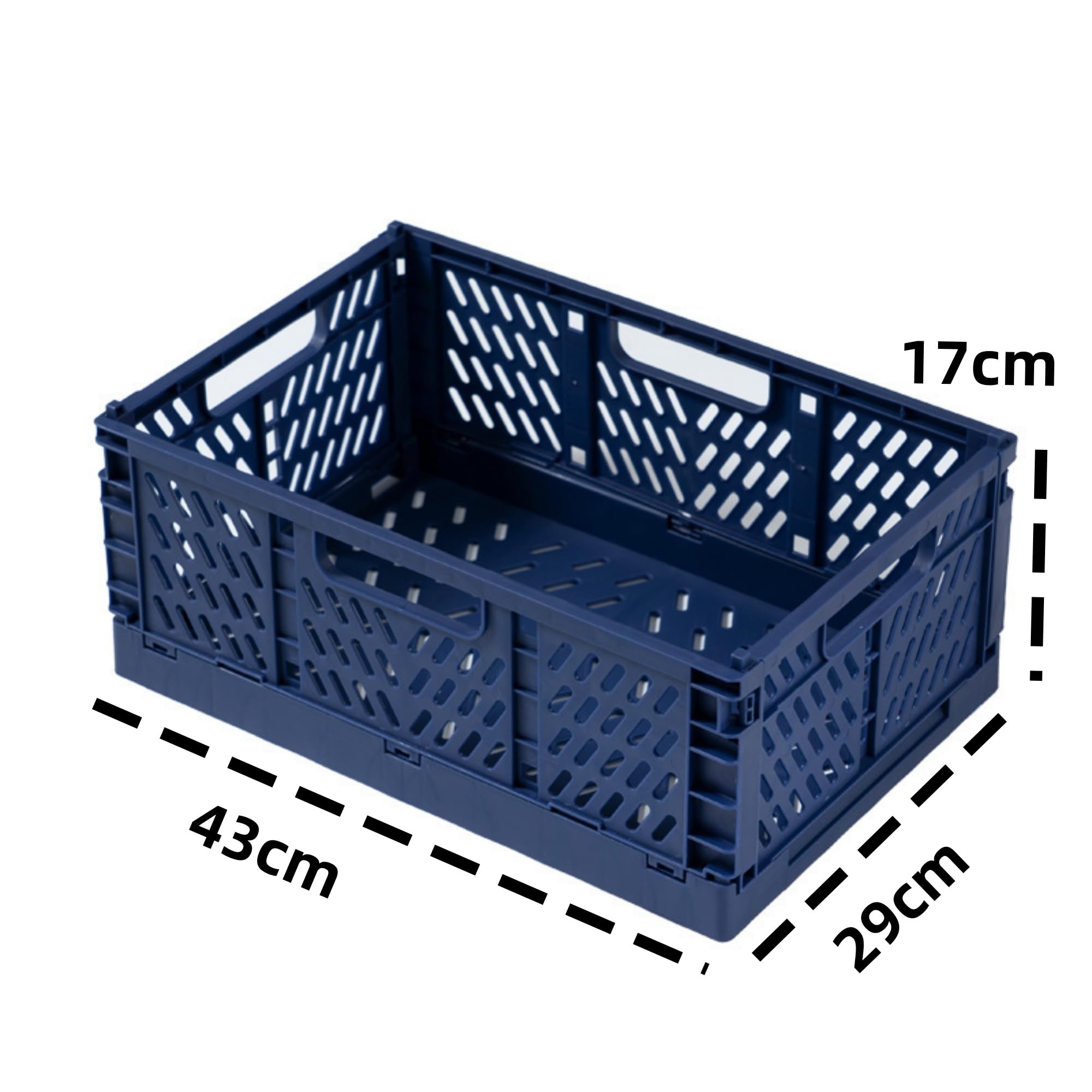 4 scatole pieghevoli con manico, 43 x 29 x 17 cm, grandi, pieghevoli, in plastica, impilabili, in plastica, per cucina, bagno, ufficio, cameretta dei bambini, camera da letto