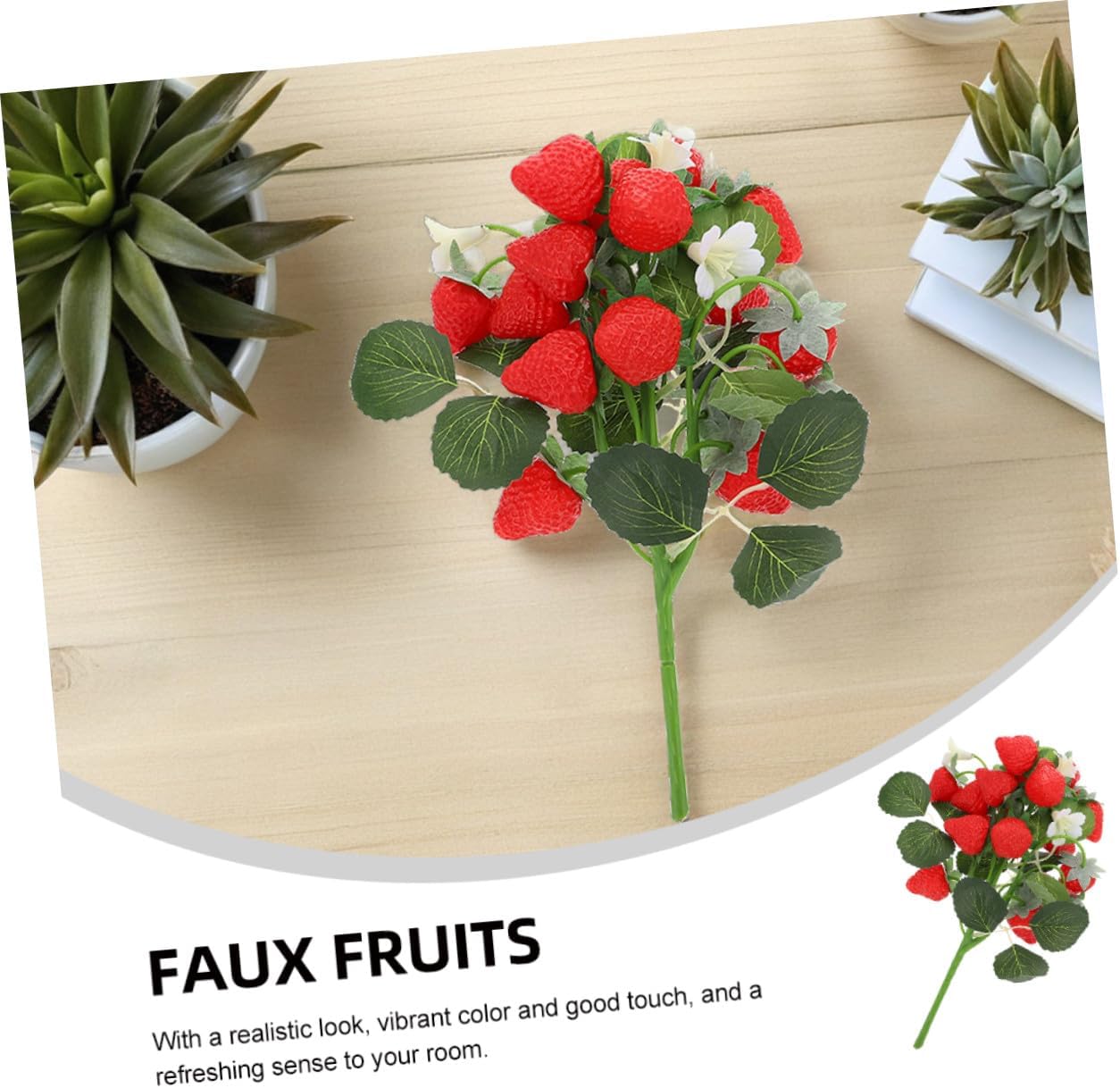 Levemolo 2pcs Faux Strawberry Bouquet Lifelike Artificial Fruits for Home Decor Floral Arrangements and Party Decorations Realistic Red Strawberries for Living Room and Office Aesthetic