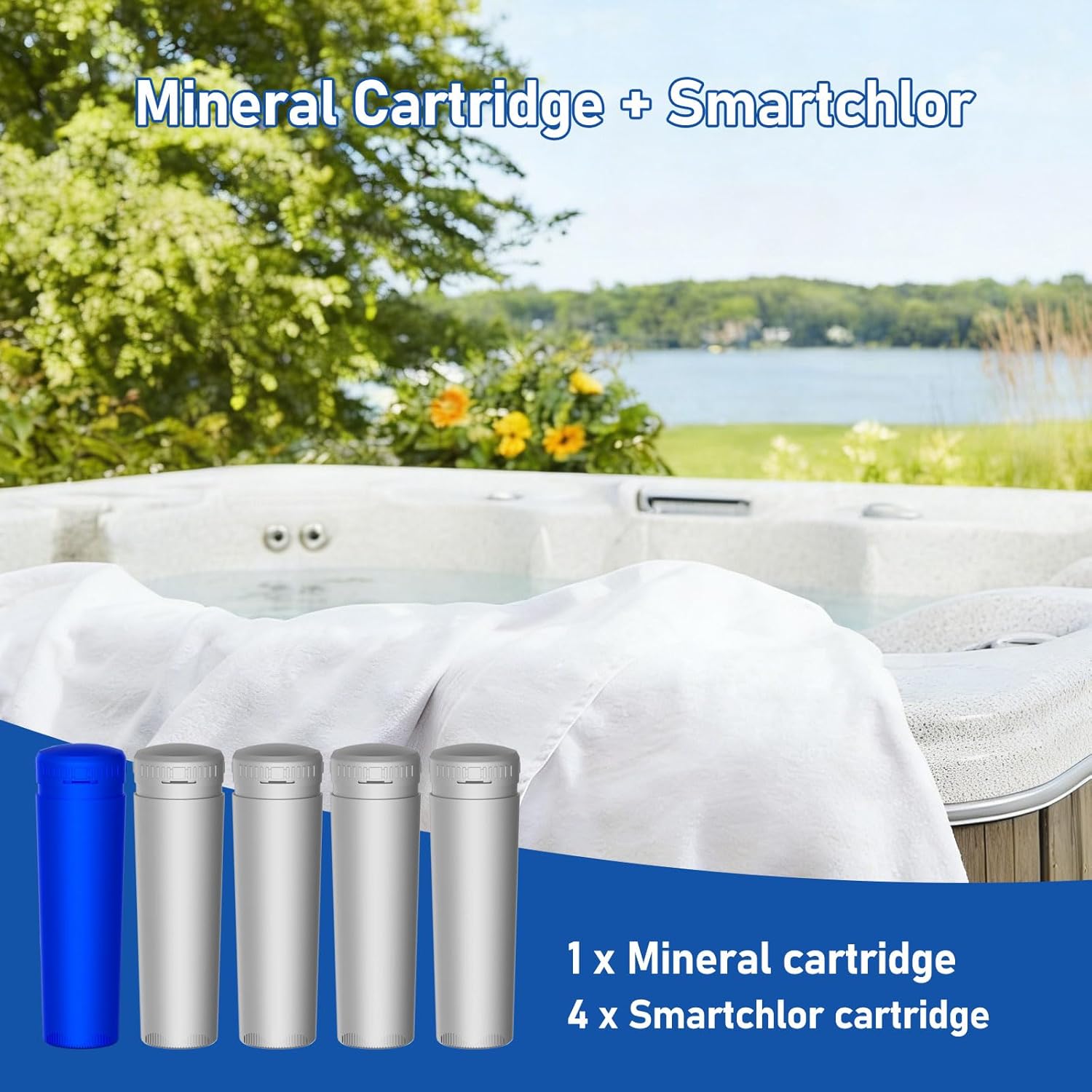 Mineral Cartridges + SmartChlor Cartridges Compatible with FROG @Ease in-Line SmartChlor Mineral Cartridge System for Marquis, Caldera, Artesian & Hot Springs Spas CYA Free, Up to 600 Gallons (1+3)