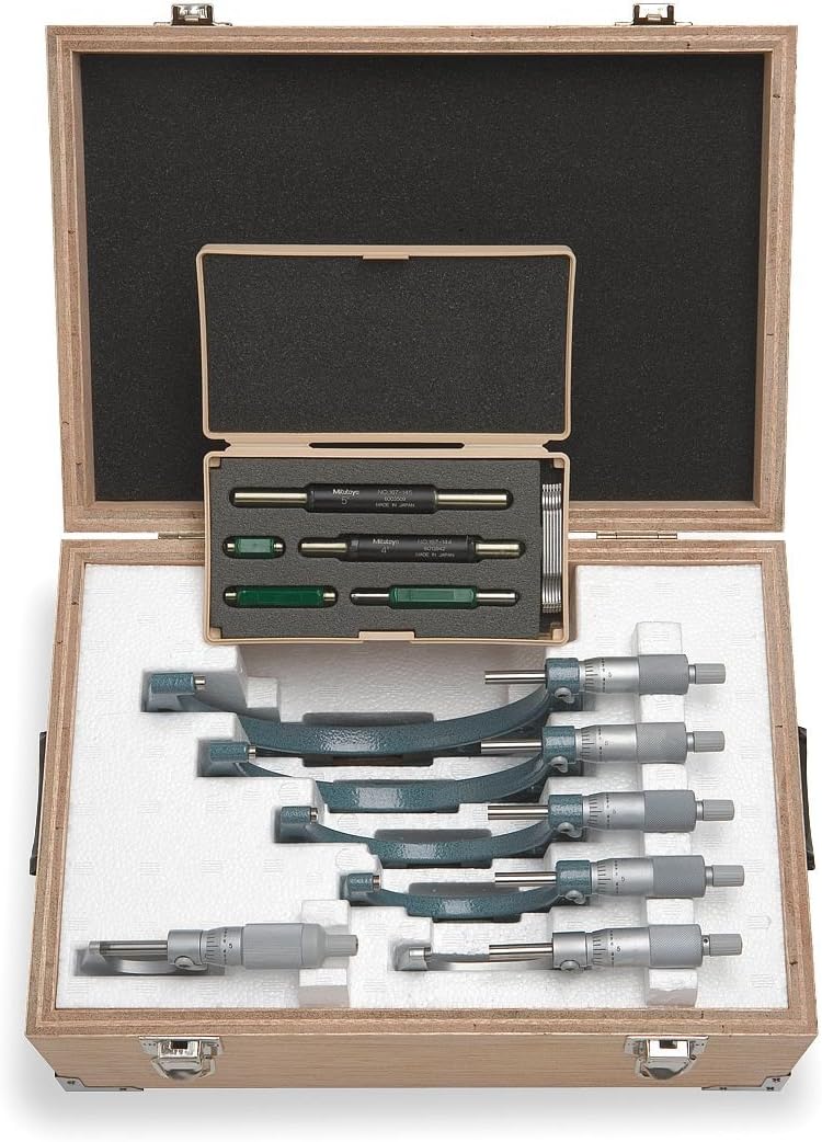 103-907-40 Outside Micrometer Set with Standards, 0-6" Range, 0.0001" Resolution, 6 Pieces