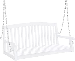 Best Choice Products 48-inch 3-Seater Wooden Curved Back Hanging Porch Swing Bench Conversation Furniture w/Metal Chains for Backyard, Front Yard, Patio, Deck, Garden, White - coolthings.us