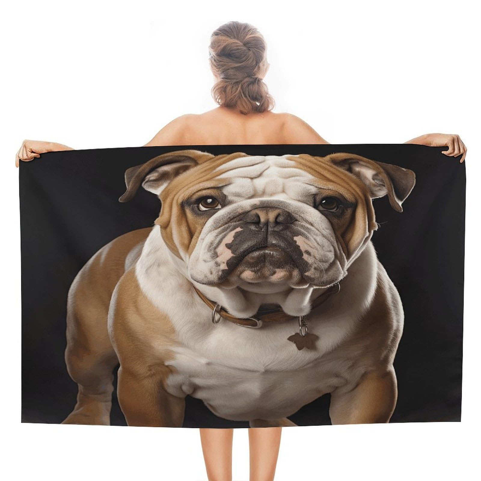 VstaDank English Bulldog Bath Towel Stylish Double-Faced Pile Travel Towel Soft Absorbent Beach Towel for Pool Swim Sports Camping Adults Gift 51X31 Inch