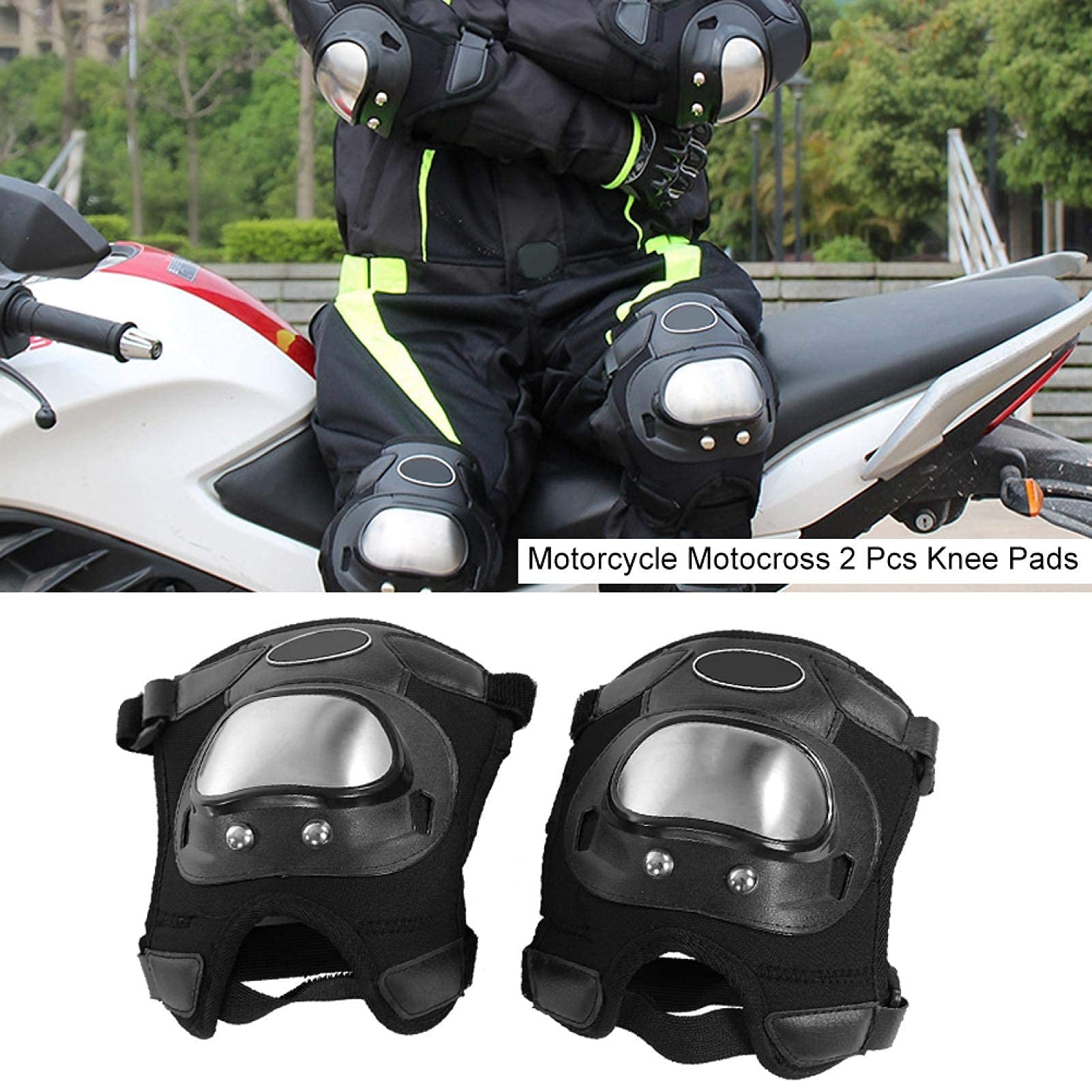 2 PZ Ginocchiera in Acciaio Inox Moto Motocross ATV Adulti Ginocchiere Parastinchi Armatura Protettiva Set Protector Moto Ginocchiera Protezione Moto Guard Ginocchio Moto