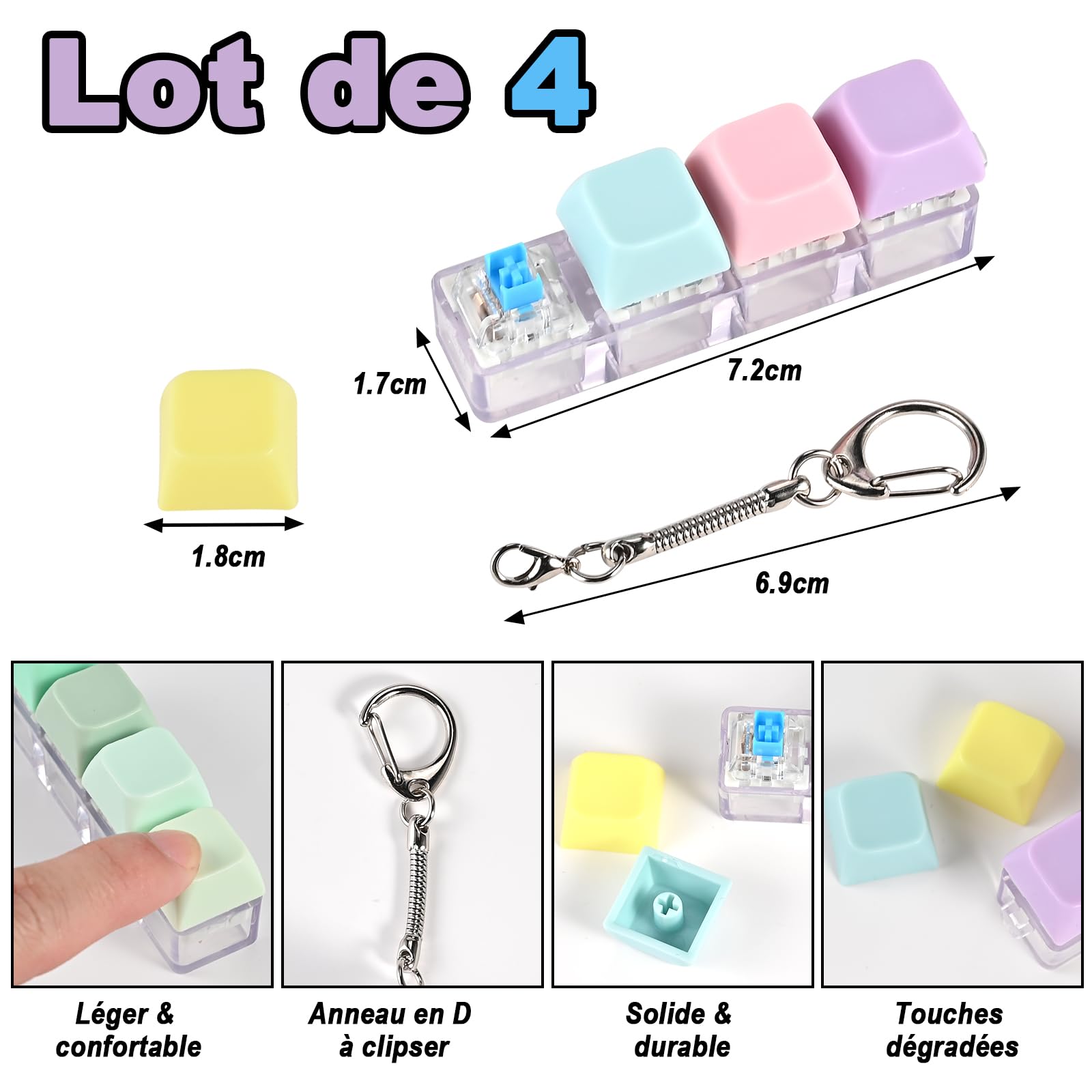 GOLDGE 4 Piezas Teclado Antiestres, Teclado Clicker Fidget Toy, Juguetes Antiestres Adultos, Teclas Antiestrés para Aliviar el EstréS Pass Tiempo, Regalos Originales para Mujer/Hombre (Desmontable) — view 2