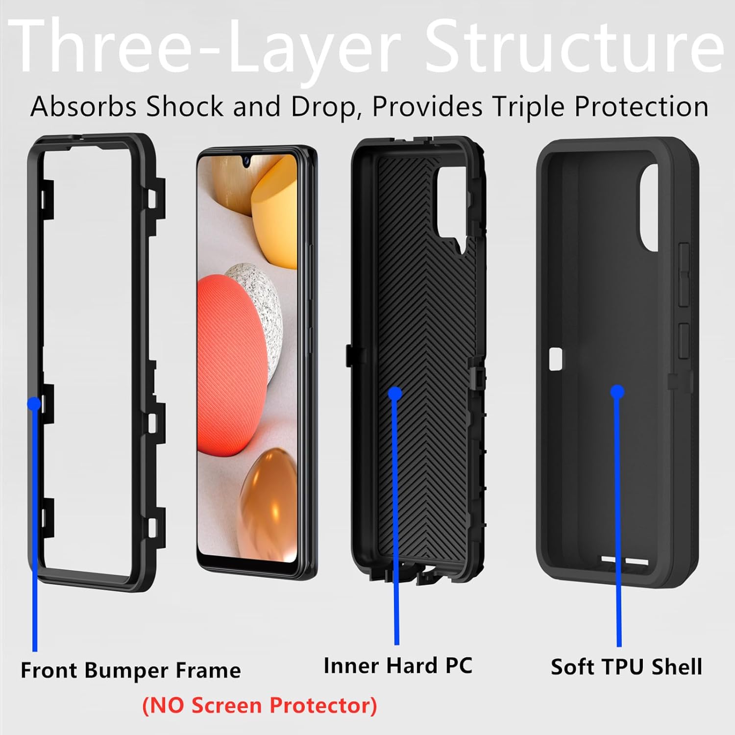 for Samsung Galaxy A42 5G Case, Heavy Duty Defender Case Dustproof Shockproof Protection 3 in 1 Rugged Cover for Samsung Galaxy A42 5G (Black)
