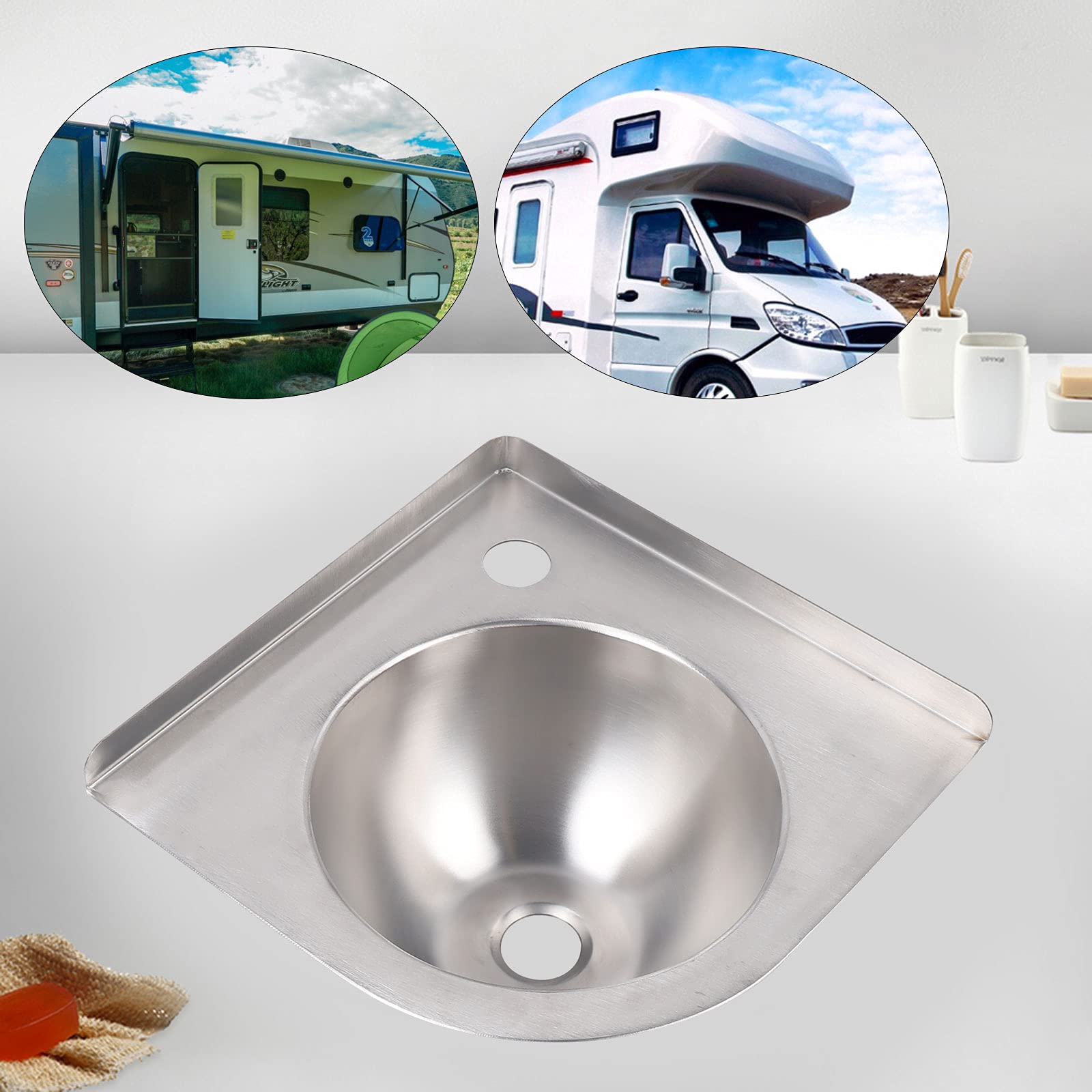 Fregadero esquinero de acrílico montado en la pared, fregadero de tocador con grifo para caravana, baño, cocina, cámper, cuarto de lavado pequeño, 12,12 pulgadas